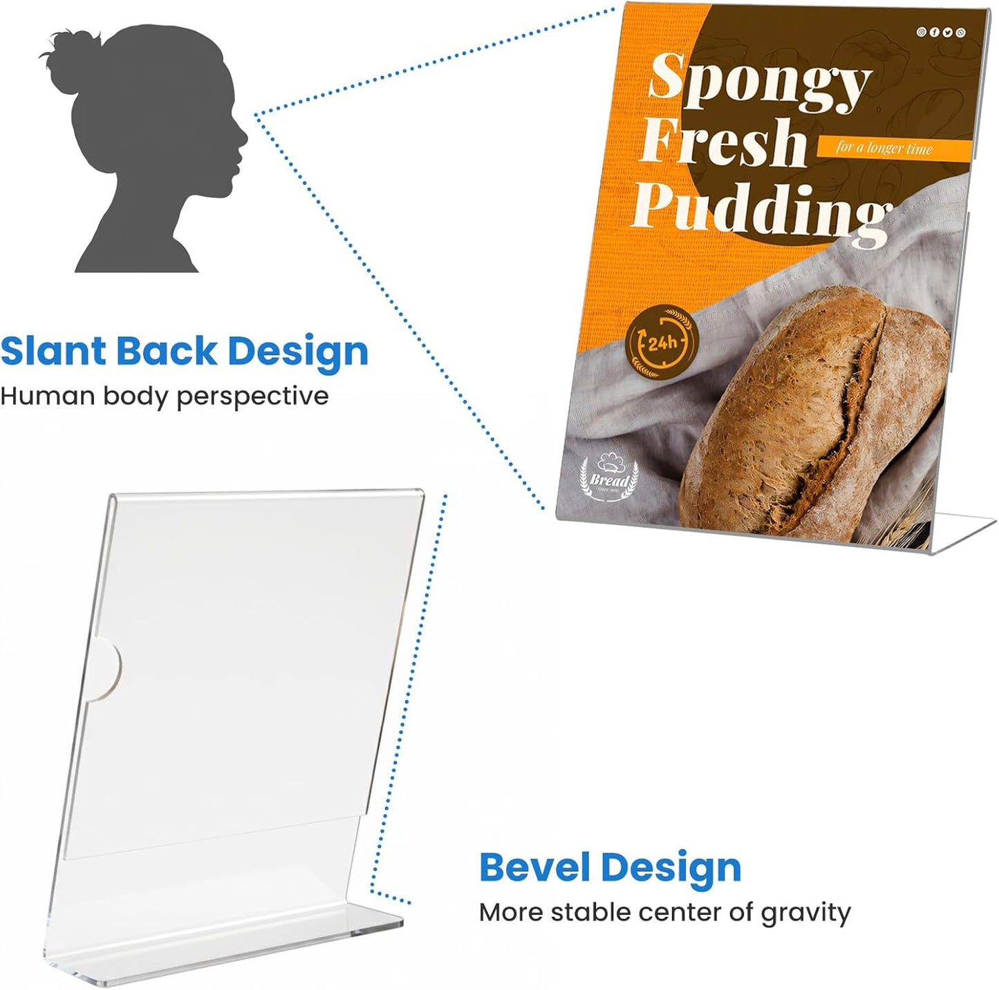 10 Pack Acrylic Sign Holder 5 x 7, L-Shape Clear Plastic Display Stand for Tabletop, Acrylic Stands for Flyers, Table Paper Holder, Vertical Sign Holder 5x7 for Restaurants, Office and School (Slant 10 Pack 5x7)