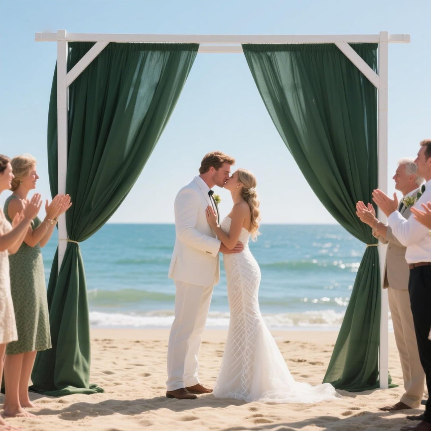 VOK Dark Green Wedding Arch Draping Fabric Chiffon Fabric, 29in x 18Ft Sheer Chiffon Outdoor Curtain for Wedding Ceremony Birthday Party Decoration (Dark Green,1 Panel)