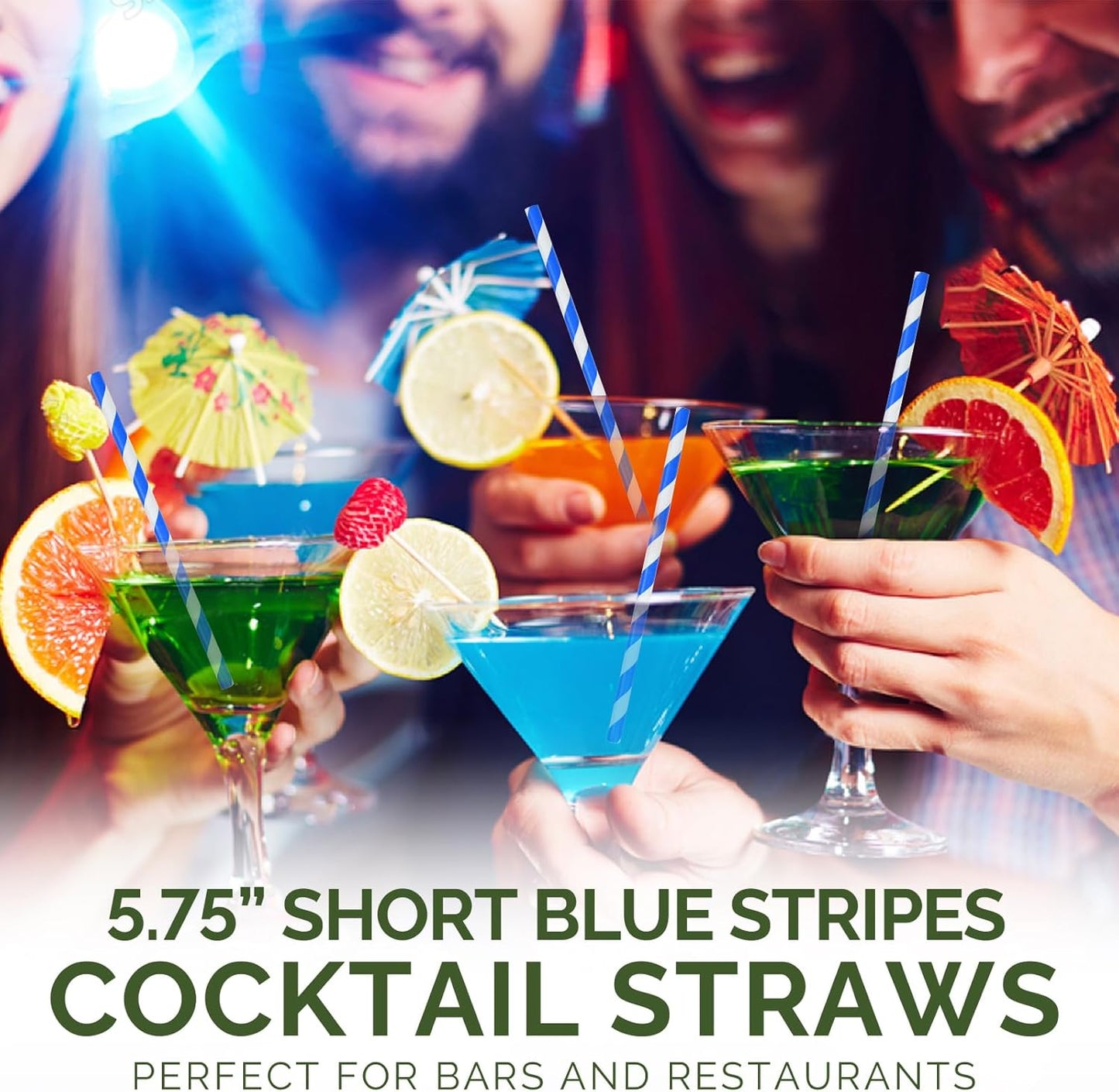 5.75 inch Blue/White Striped Paper Straws & Stirrer Sticks 500 Counts, for Cocktail, Coffee, Bars and Restaurants, Disposable