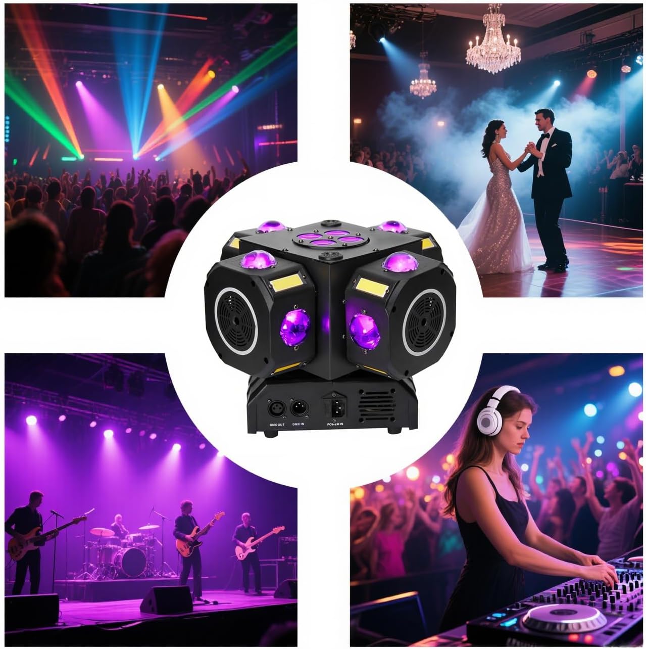 Moving Head DJ Lights 180W LED with 4 Rotating Head,16X10W RGBW 4-in-1 Multiple Effects Changing,21CH DMX-512/Sound Activated for Christmas KTV Wedding