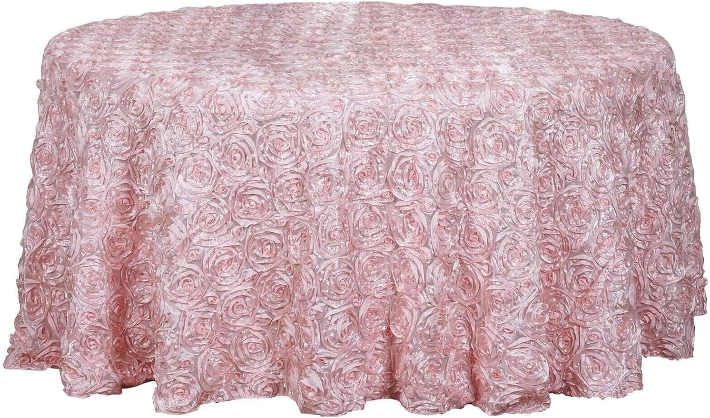 Efavormart 120" Wholesale Round Table Cover Blush Grandiose Rosette 3D Satin Tablecloth for Wedding Party Event Decoration