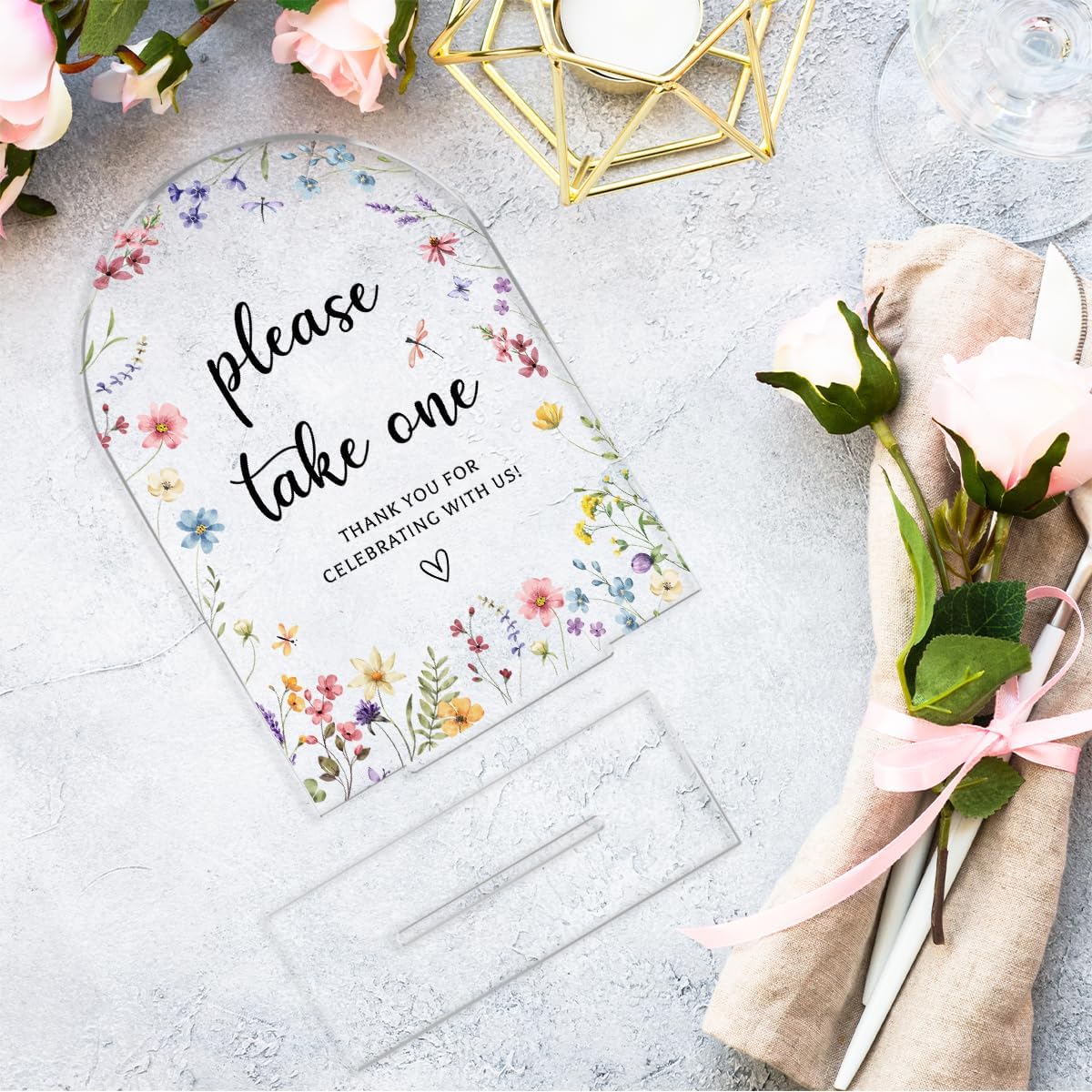 Wedding Sign Decor, Please Take One Sign, 5x7 Inch Arch Acrylic, Wedding Sign for Reception & Event, Bridal Shower Decorations, Wedding Table Sign Accessories for Anniversary And Party (Flower)