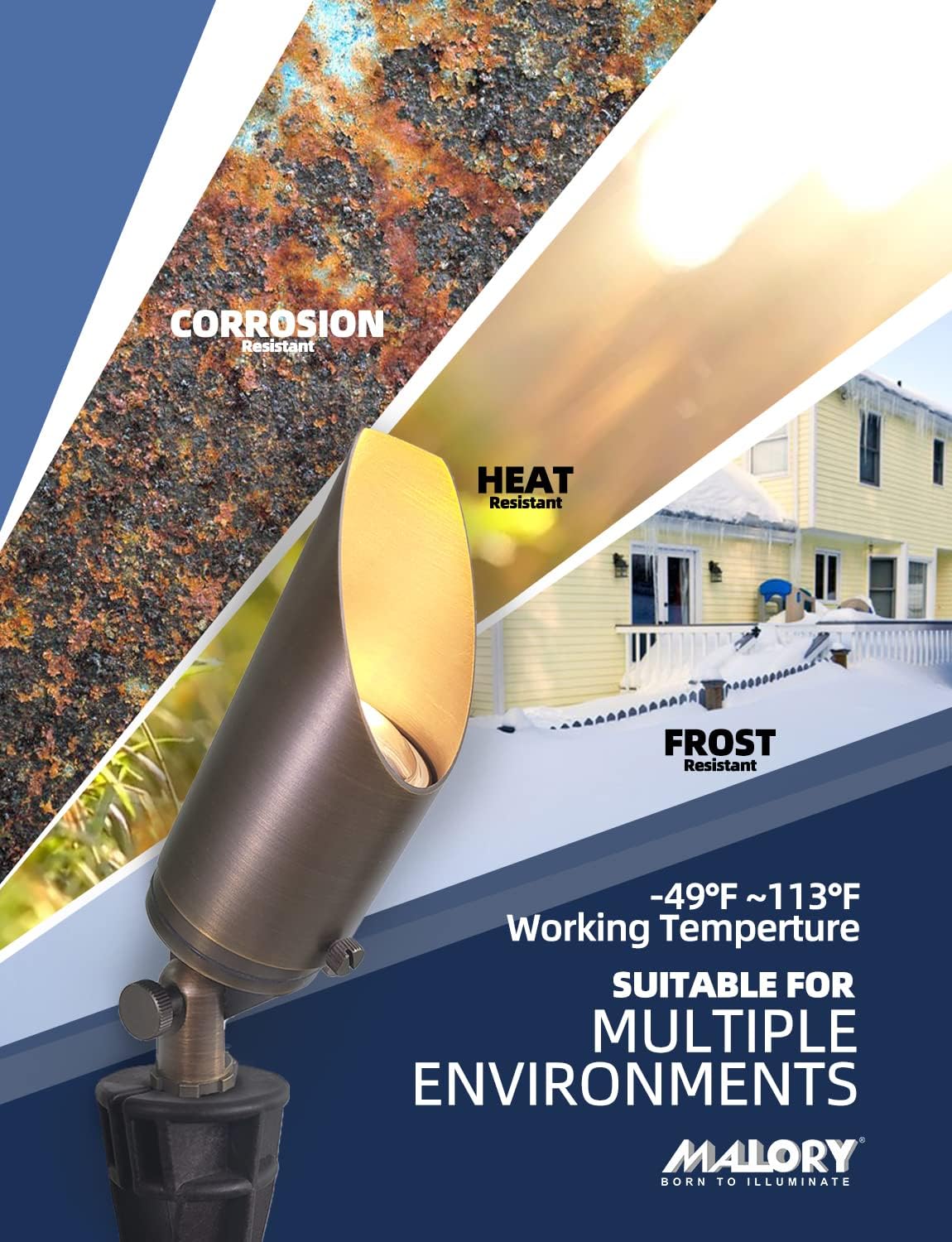 MALORY Brass Landscape Spotlight 4-Pack with 5W LED MR16 Bulb Kit(S03), 12V AC/DC Low Voltage Outdoor Landscape Lighting Shroud Adjustable,Ground Stake and Wire Connector Included,2700K Warm White