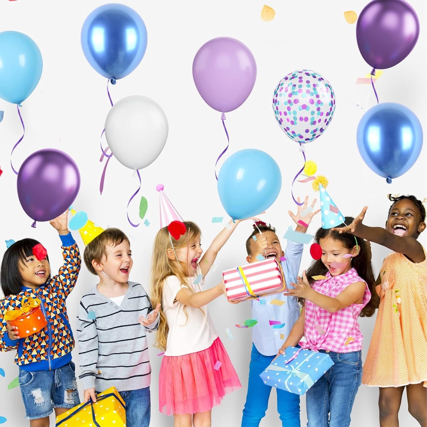 Blue and Purple Balloons Set, 50 PCS Blue 12 Inch Mermaid Balloon, Metallic Purple White Latex Ballons Confetti Helium Balloons for Girls Mermaid Birthday Party Baby Shower Winter Supplies