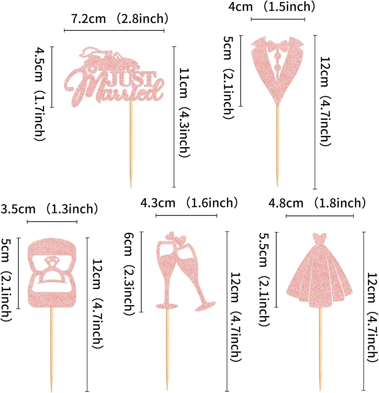 25 Pcs Bride and Groom Cupcake Toppers Wedding Dress Diamond Ring Cupcake Picks Bridal Shower Wedding Engagement Anniversary Party Cake Decorations Supplies Rose Gold