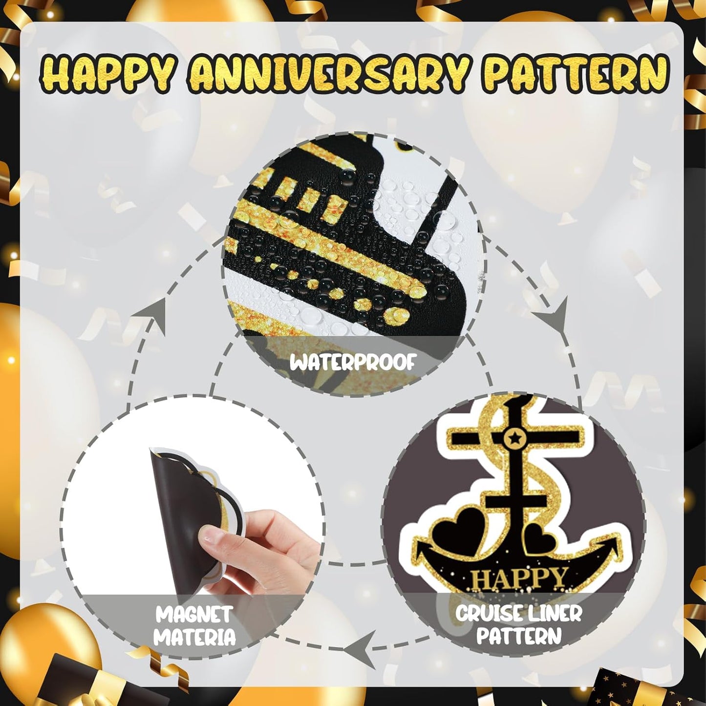 50th Anniversary Cruise Door Magnets Decorations, Gold Black Happy 50th Anniversary Cruise Ship Door Decor Magnetic for Married in 1975 Men Women Wedding Party Refrigerator Fridge Car Kitchen Garage