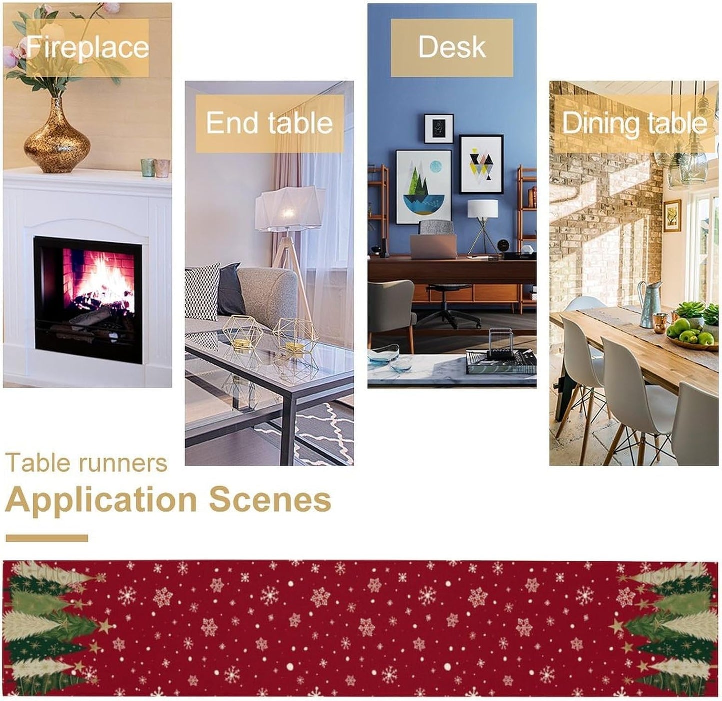 Merry Christmas Table Runner,Red Christmas Tree Snowflake Winter Seasonal Table Cloth Kitchen Dining Table Decoration for Home Party Decor 13x70 Inch