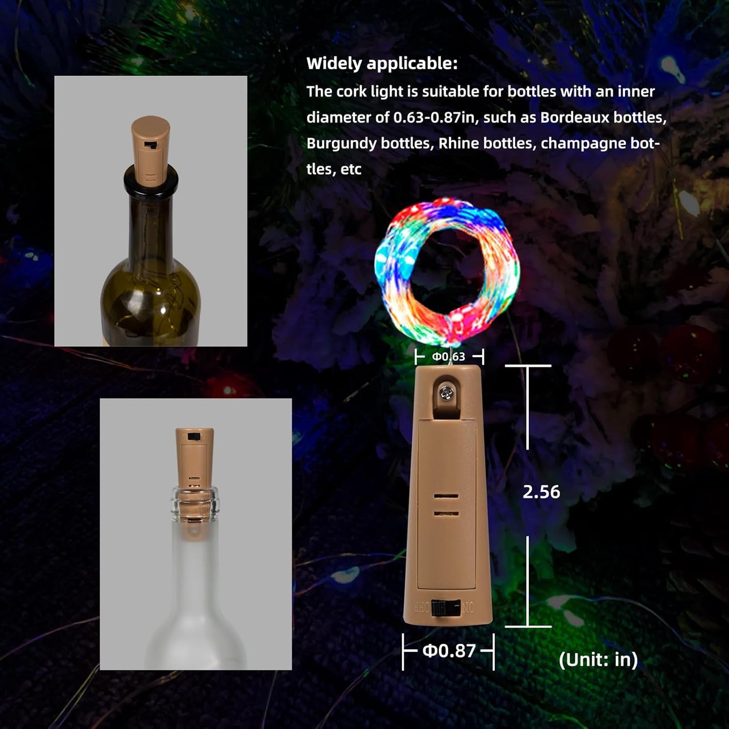 Dual Battery Pack LED Bottle Lights, 6.6ft 20led Double The Lighting Time, for Indoor and Outdoor use, for Christmas,(6 Pack, Multicolour(Dual Battery Pack))