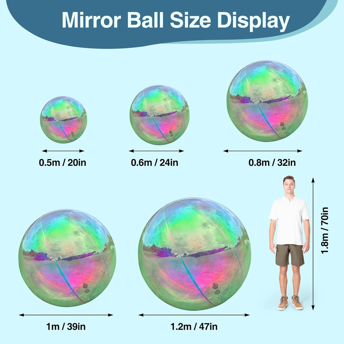 3PCS Iridescent Inflatable Mirror Ball, Big Shinny Balls Reusable Large PVC Disco Ball Balloon for Large Event Decoration, Party, Concerts, Stage, Wedding Decor, Without Air Pump