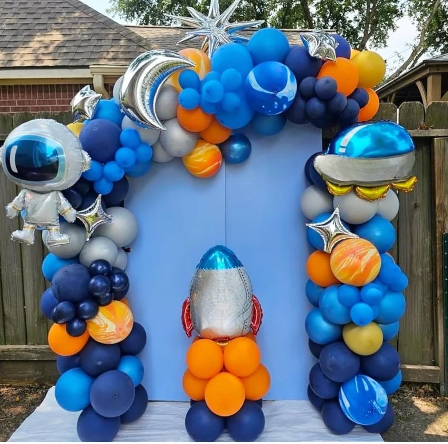 Orange Blue Balloons, Outer Space Party Balloons Set,12 Inch Navy Blue Silver Orange Yellow Agate Latex Balloon, for Boys Girls Space Theme Birthday Party, Graduation Baby Shower