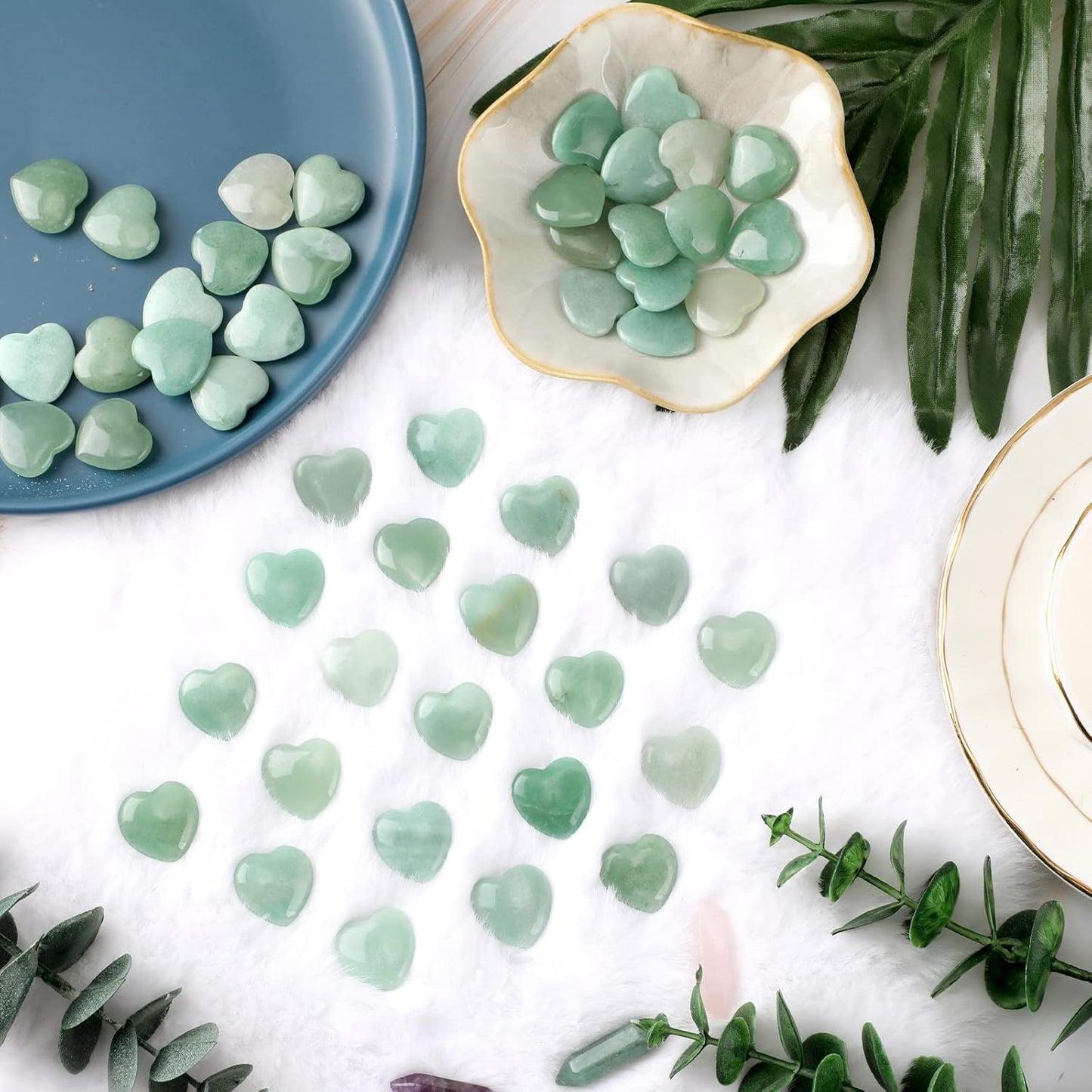 Gerrii 50 Pcs Heart Healing Stone Bulk Quartz Heart Inspirational Stones Gift for Women Love Pocket Polished Natural Energy Balancing Meditation 0.8 Inch(Green)