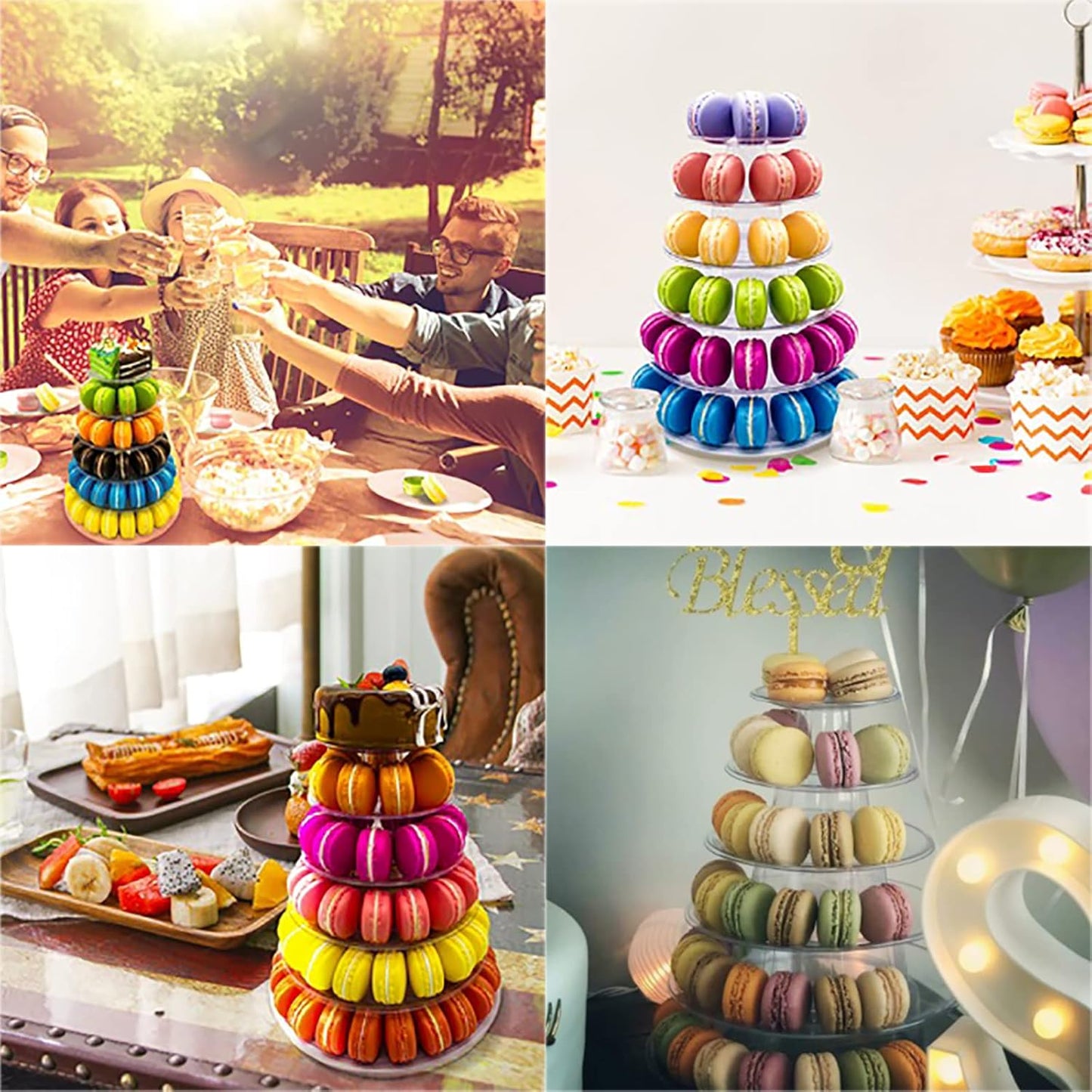6 Tiers Round Macaron Tower Stand Plastic Transparent Cake Stand Macaron Display Rack Desserts Cupcake Holder Platter for Baby Shower, Birthday Party, Wedding, Party Decor