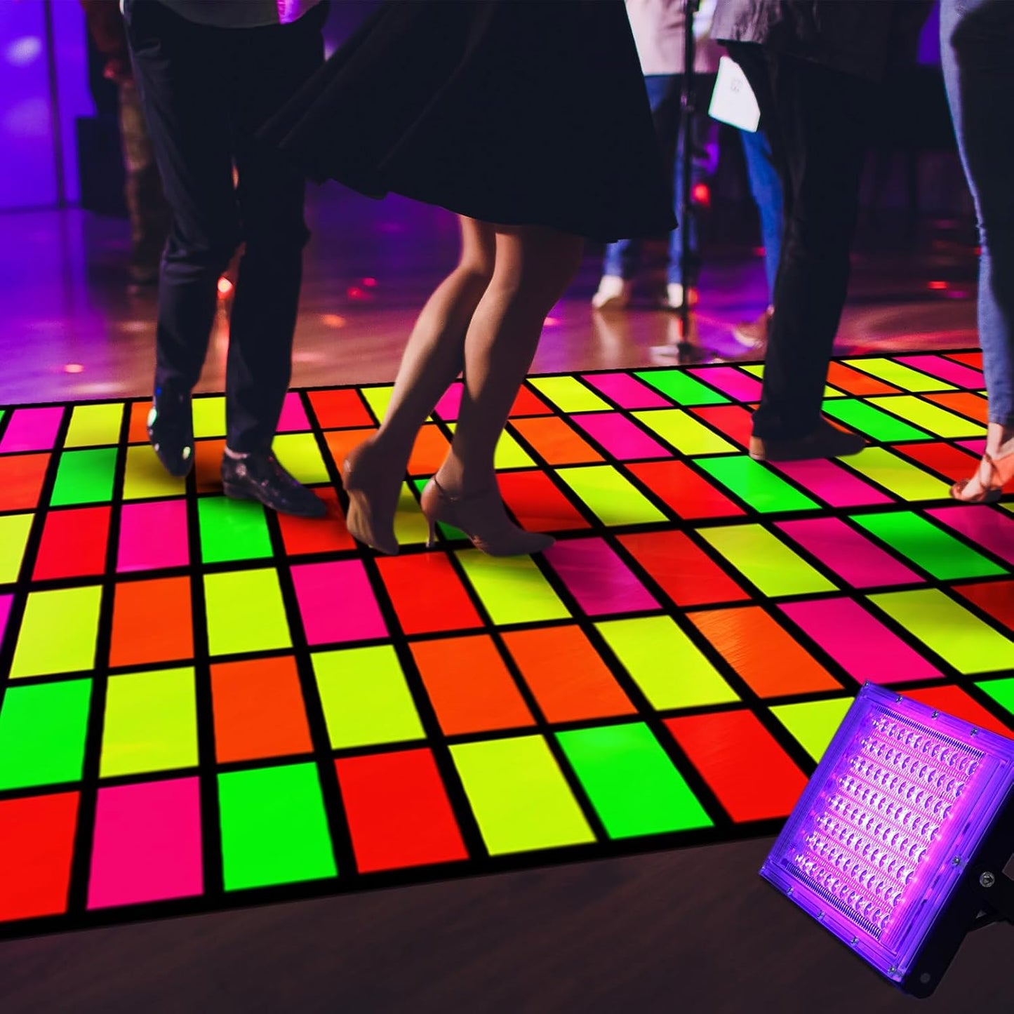 Haull 236 x 39 Inch Neon Light up Dance Floor Glow in The Dark Floor Runner Neon Party Decorations UV Blacklight Reactive Fluorescent Wall Props for Glow Disco Party Favors(Rectangles)