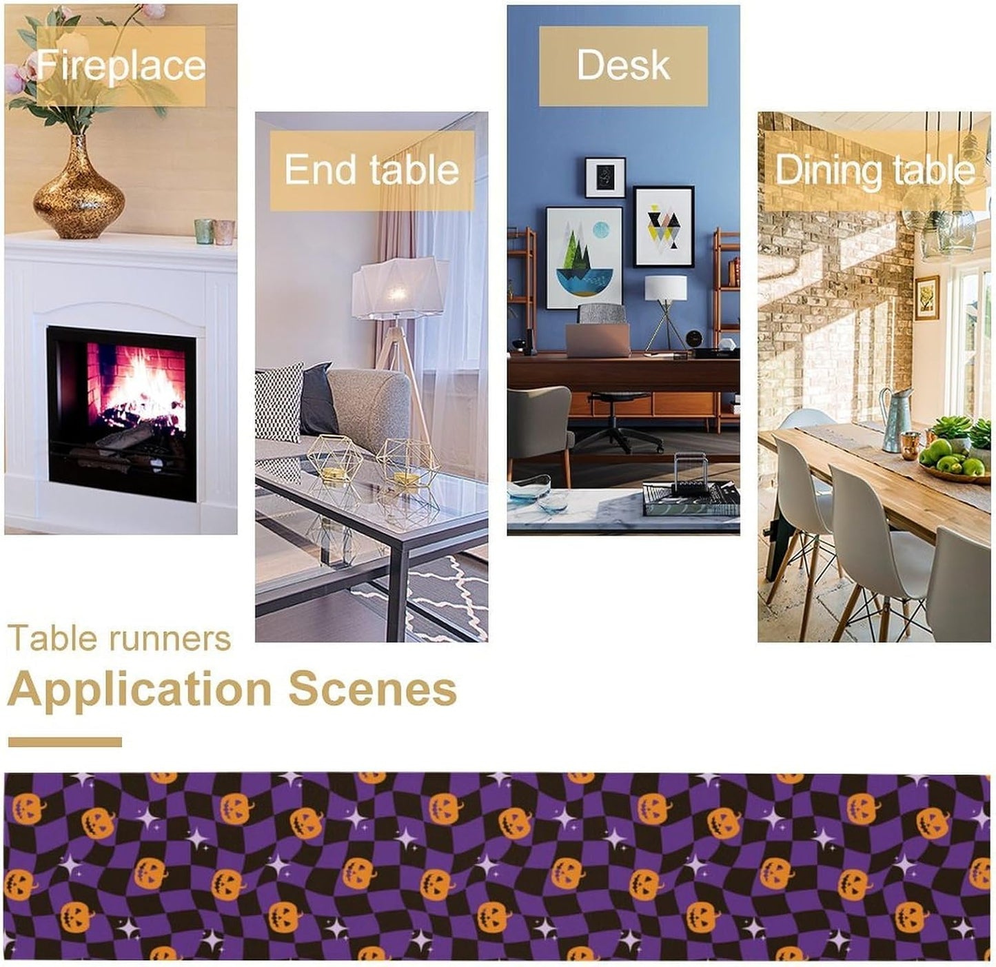 Halloween Table Runner,Purple Checkered Pumpkin Table Runner for Kitchen Dining Table Decoration Home Party Decor 13x108 Inch