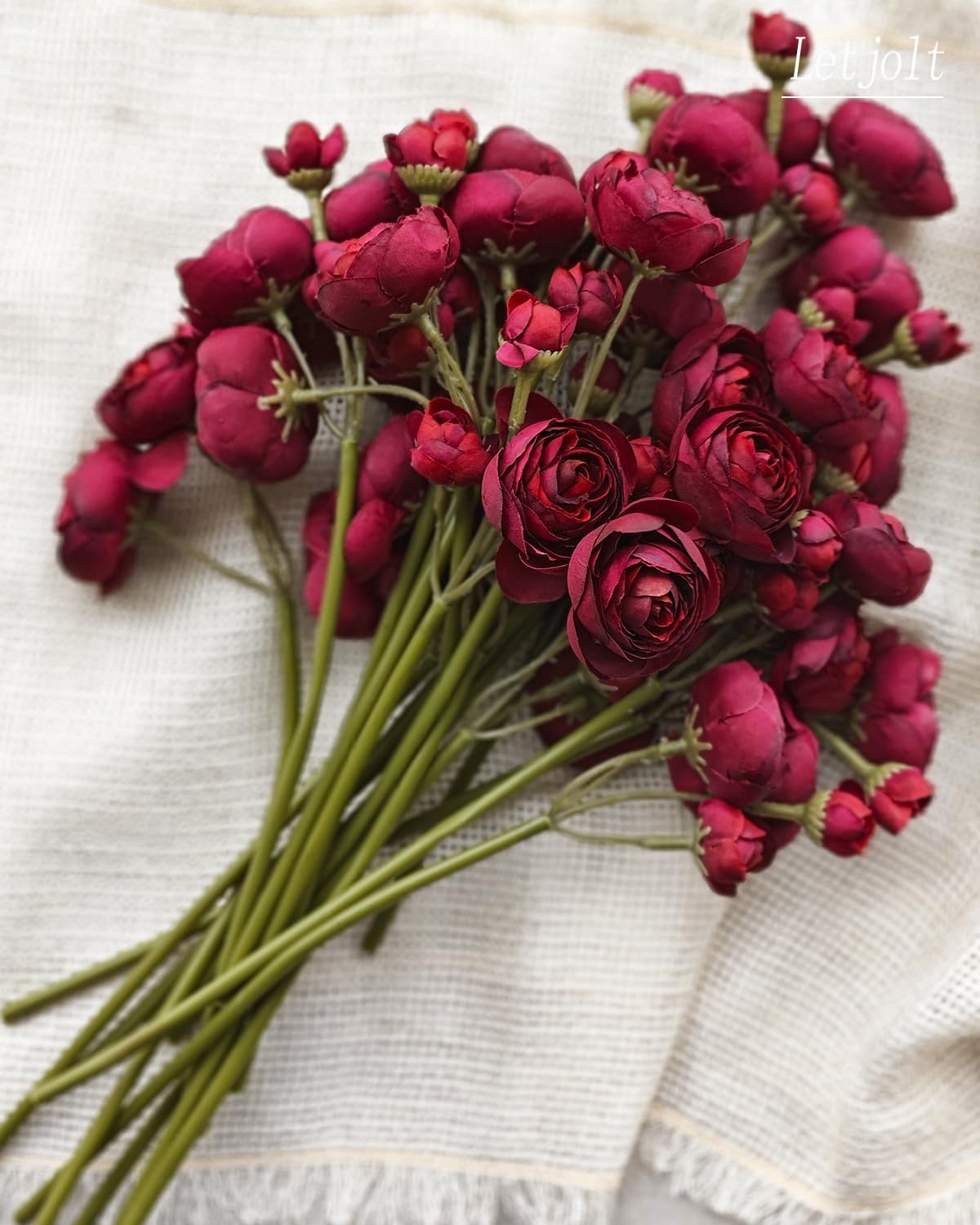 Letjolt Ranunculus Artificial Flower 18 Pcs Red Silk Ranunculus Wedding Bouquet Engagement Centerpieces Arrangements Bridal Shower Decorations Home Decor, Dark Red