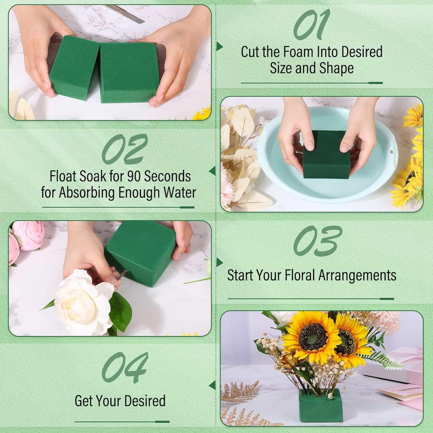 6 Pcs Floral Foam Blocks for Flower Arrangement, Wet and Dry Green Floral Foam for Wedding, Birthdays, Home Decorations (Small Size 5.5” L x 3.1” W x 1.7” H)