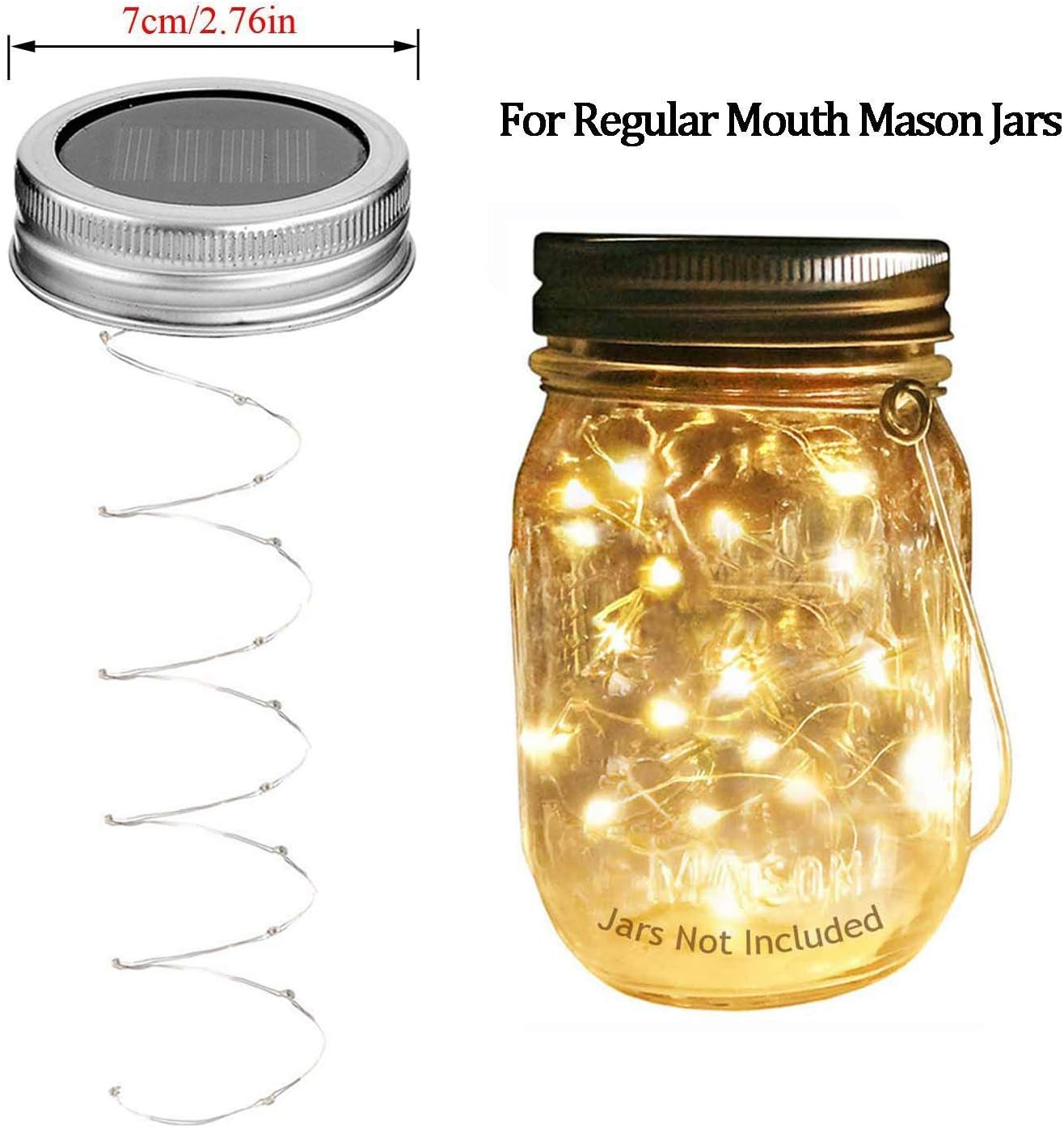 Solar Mason Jar Lights, 6 Pack 10 LED Jar Lid String Lights with 6 Hangers(No Jars), Waterproof Fairy Firefly Light for Garden, Patio, Outdoor, Yard, Lawn Decor(Warm White)
