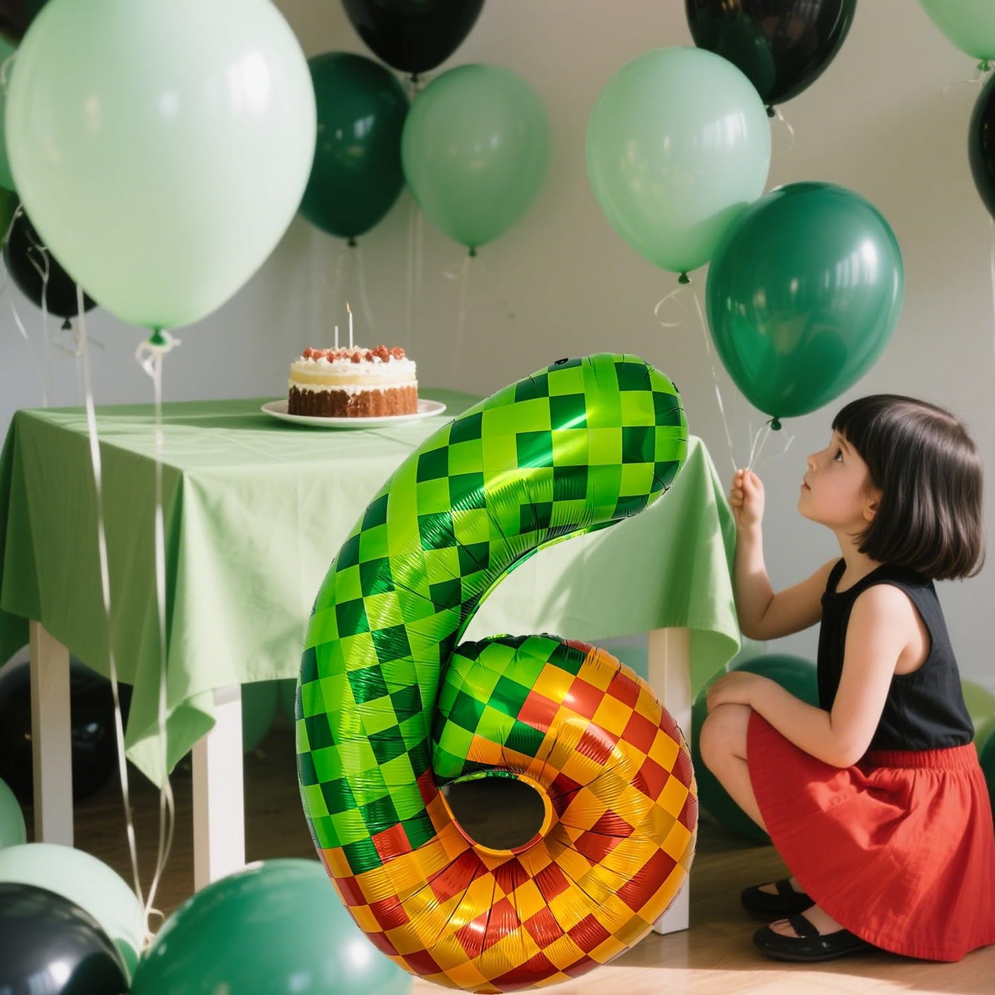Pixel & TNT Theme 40in Giant Number Balloons - Foil Mylar Birthday Party Decorations for Kids Adults Cumpleaños, Block Style Pixel Art Shape Balloon Decor Supplies (Pixel, Number 6)