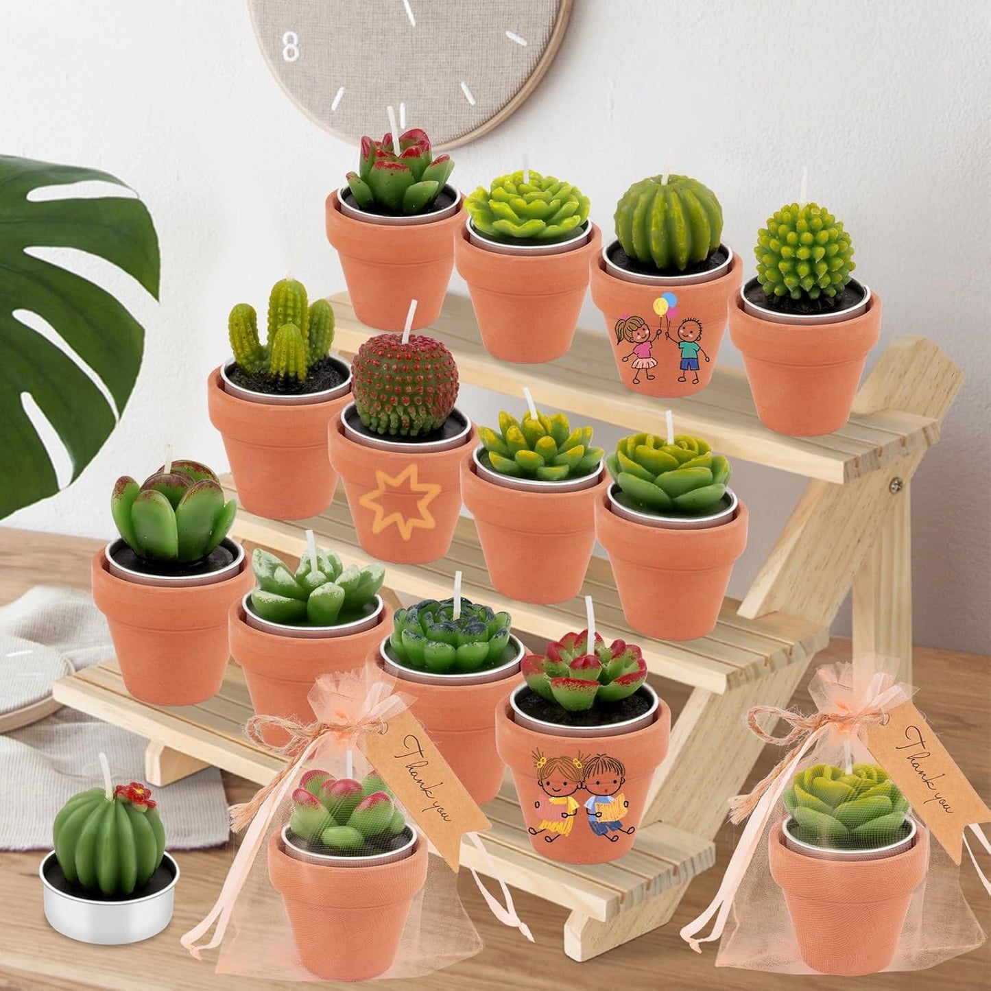 36 Pcs Succulent Cactus Candles Party Favors- Succulent Tealight Candles, Bulk Candle for Favors, Cactus Tea Light Candle with Mini Terracotta Clay Holders for Wedding Home Party Decor