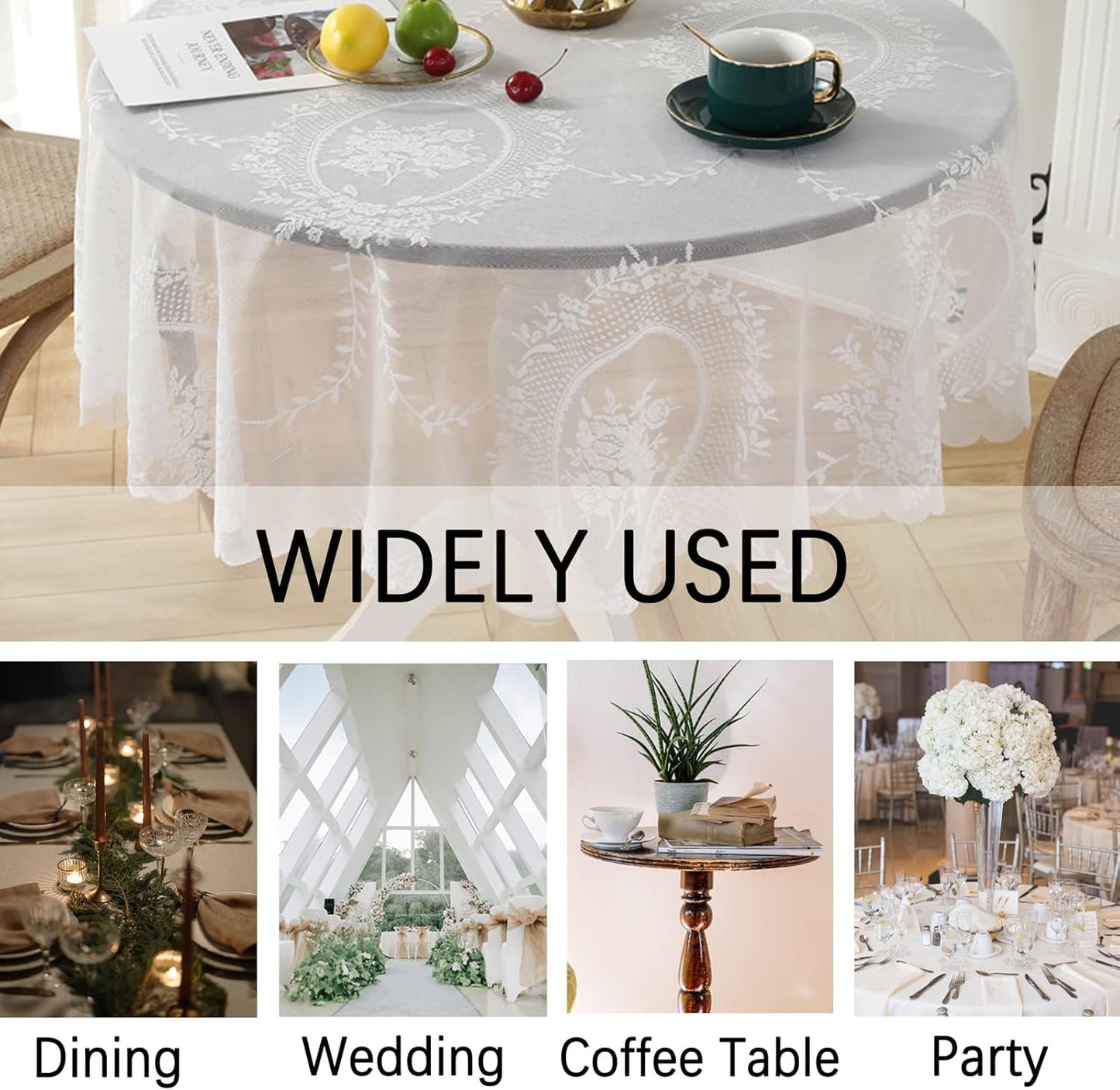 Jeloris Round Lace Tablecloth with Elegant Scalloped Bottom for Any Special Event Such as Wedding, Birthday Party, Baby Shower, Anniversary (70 inch, Style 6)