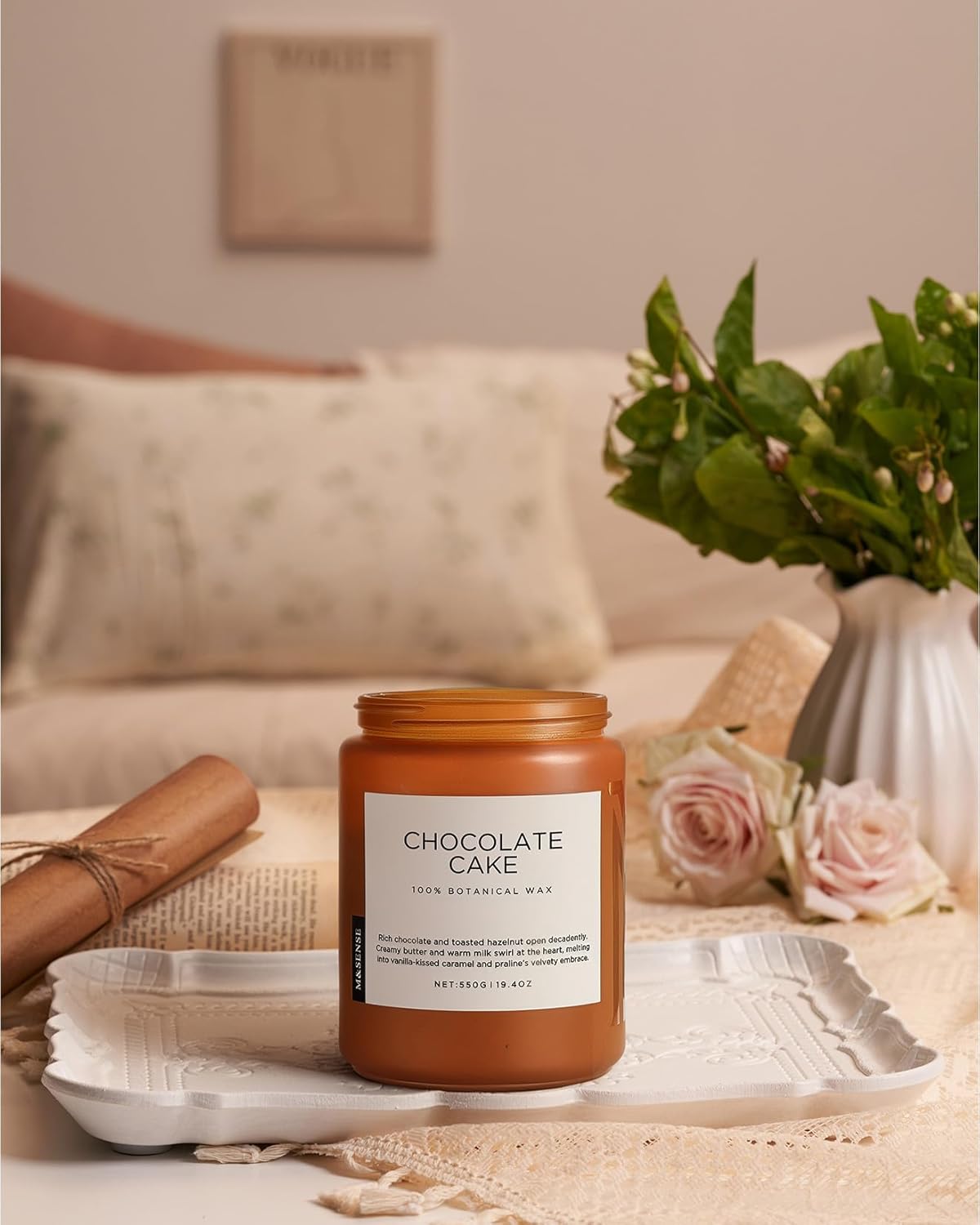 M&SENSE Chocolate Layer Cake Scent Candles, Large 19.4oz Natural Soy Wax 110 Hours Burn Time Clean Non Toxic Scented Classic 2 Wicks Candle for Bedroom Living Room Office