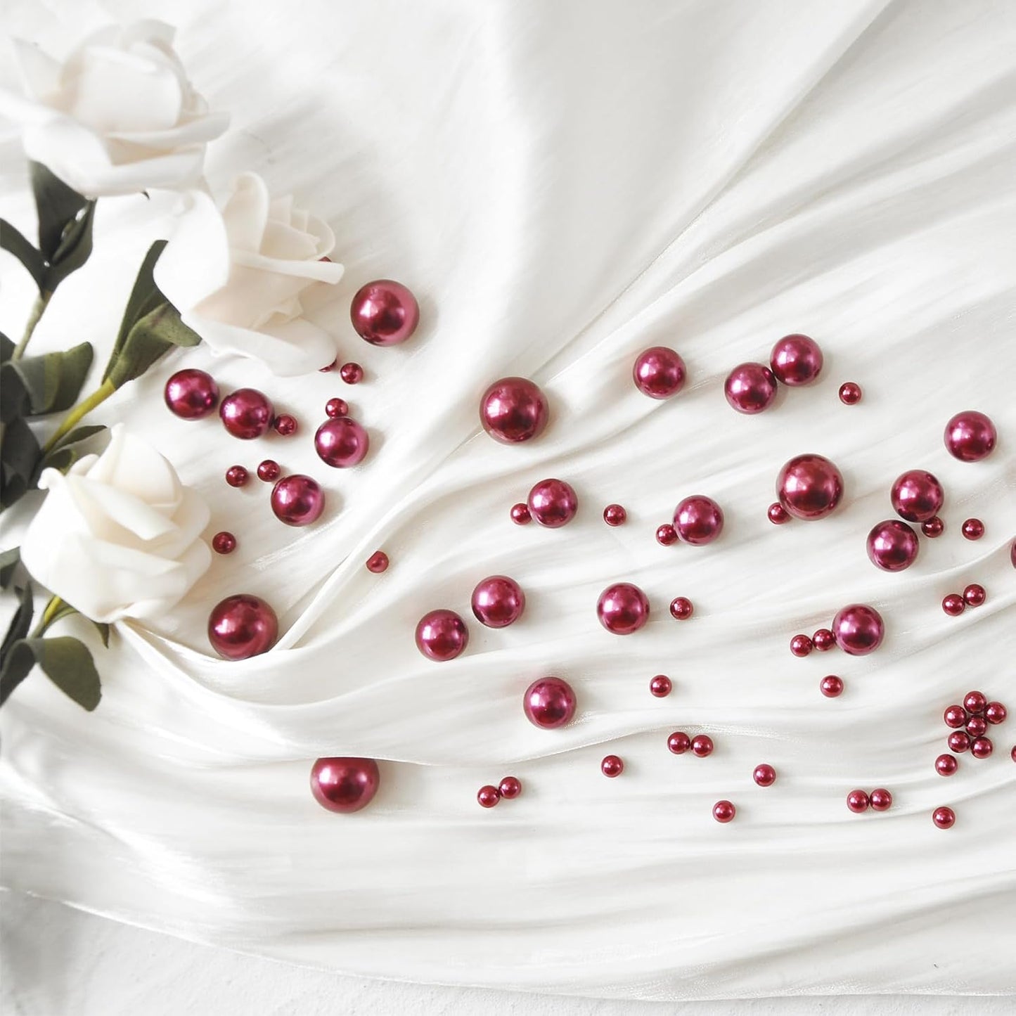 260Pcs Burgundy Glossy Beads for Centerpiece Decor, Artifical Pearls Vase Filler, No Hole Round Pearl Beads for Wedding Birthday Christmas Party Home Decor(18mm 14mm 6mm)