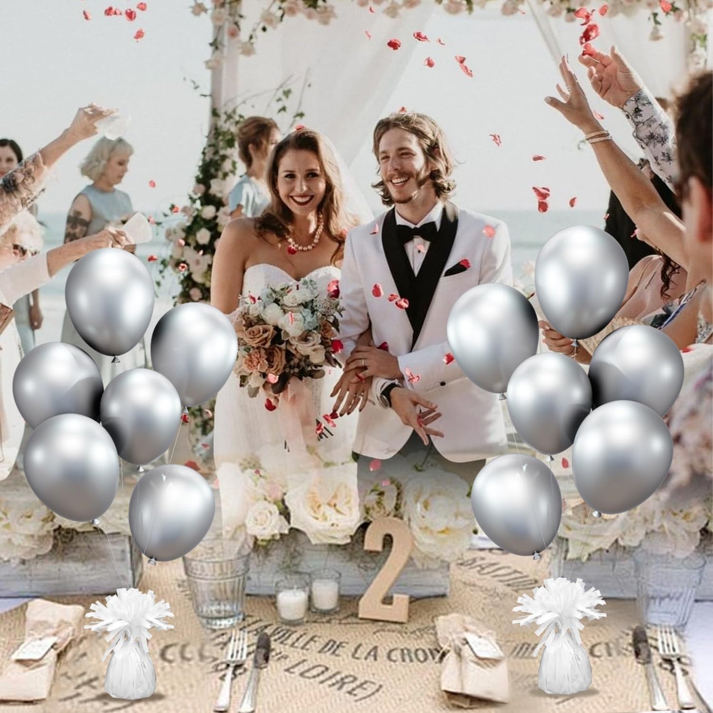 12PCS Balloon Weight Metallic Heavy Solid Balloon Pendant Pack Holder For Table Centerpieces Birthday Wedding Chrismas Party Decoration (White)