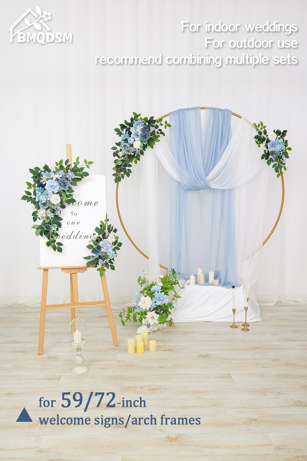 Pack of 2 Artificial Flowers for Backdrop Decoration, Wedding Arch Flowers,Reception Welcome Sign, Eucalyptus Garland, Suited to Aisle Decor and Wedding Arches(Blue)