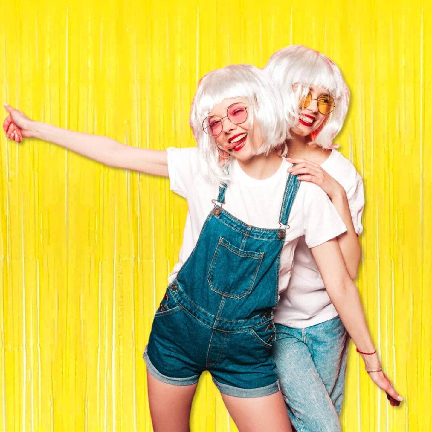 3 Pack Macaron Yellow Foil Fringe Curtains Backdrop, 3.28 x 9.8 Ft Metallic Streamers Tinsel Curtains Background for Photo Booth, Birthday, Halloween, Christmas, New Year Party Decorations