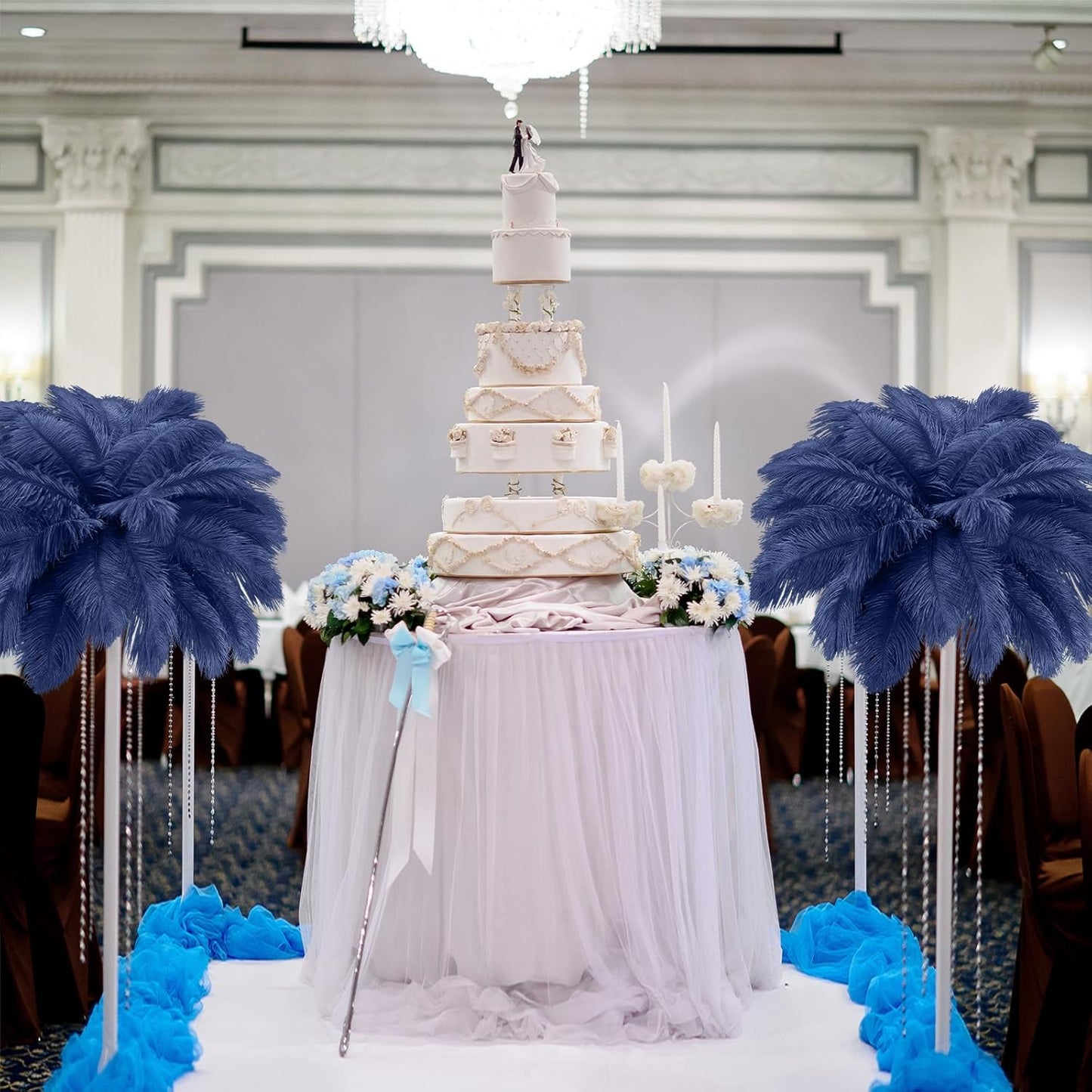 Maitys 90 Pcs Large Natural Ostrich Feathers Bulk 14-16 Inch (35-40cm) 12-14 Inch (30-35cm) 10-12 Inch (25-30cm) Ostrich Feathers Plumes for Centerpieces Wedding (Navy Blue)