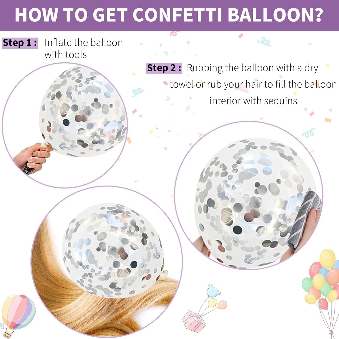 Snow Balloons Set, Pearl Purple Blue Metallic Purple Blue Snowflake Latex Balloon with Silver Confetti Balloons for Winter Wonderland Christmas Princess Girl Birthday Baby Shower Party Decor