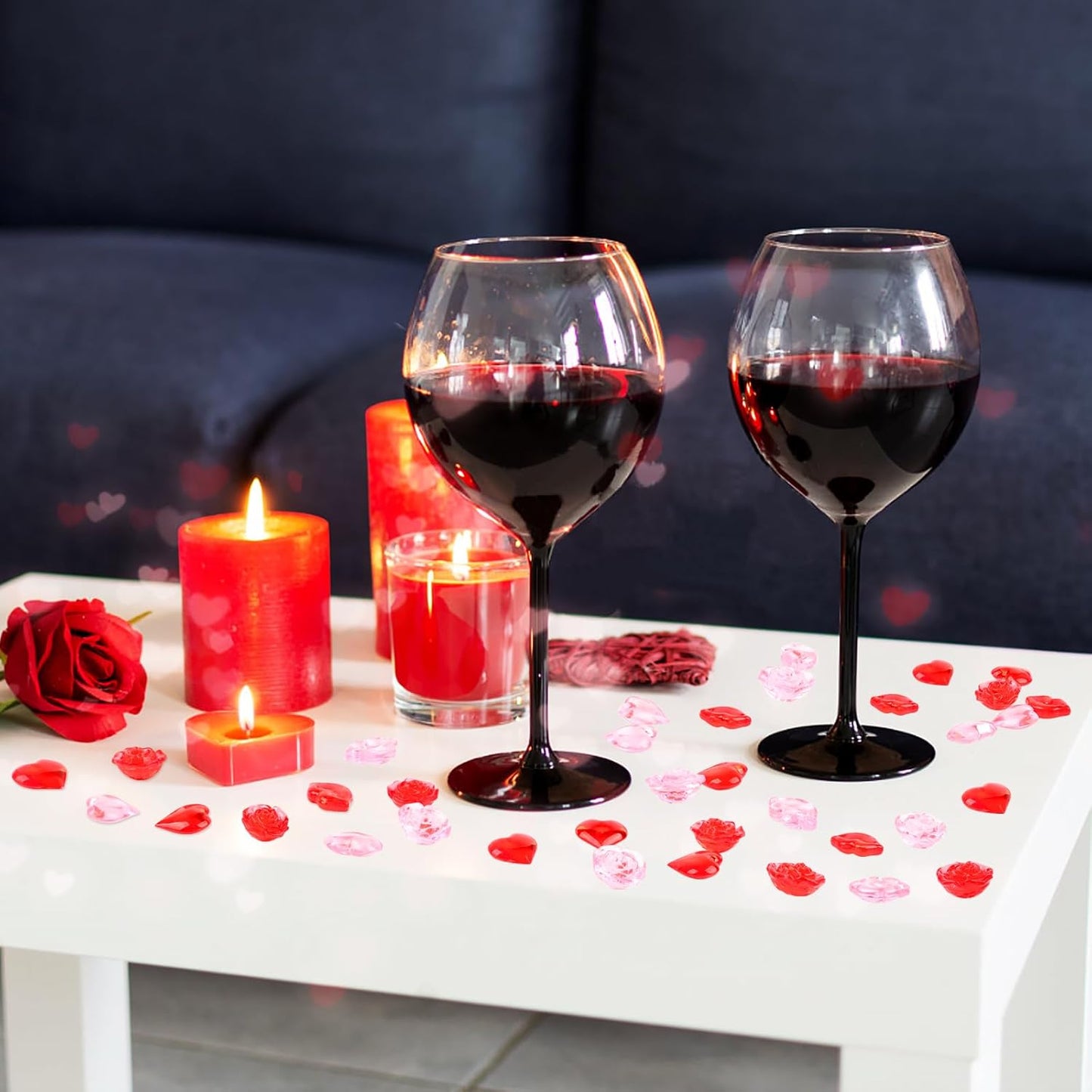 Fangoo 180PCS Red Pink Acrylic Heart Ornaments Mini Acrylic Heart Rose Flower Lips Gems for Valentine Vase Filler Decor for Table Scatter Engagement Valentine's Day Wedding Anniversary Party