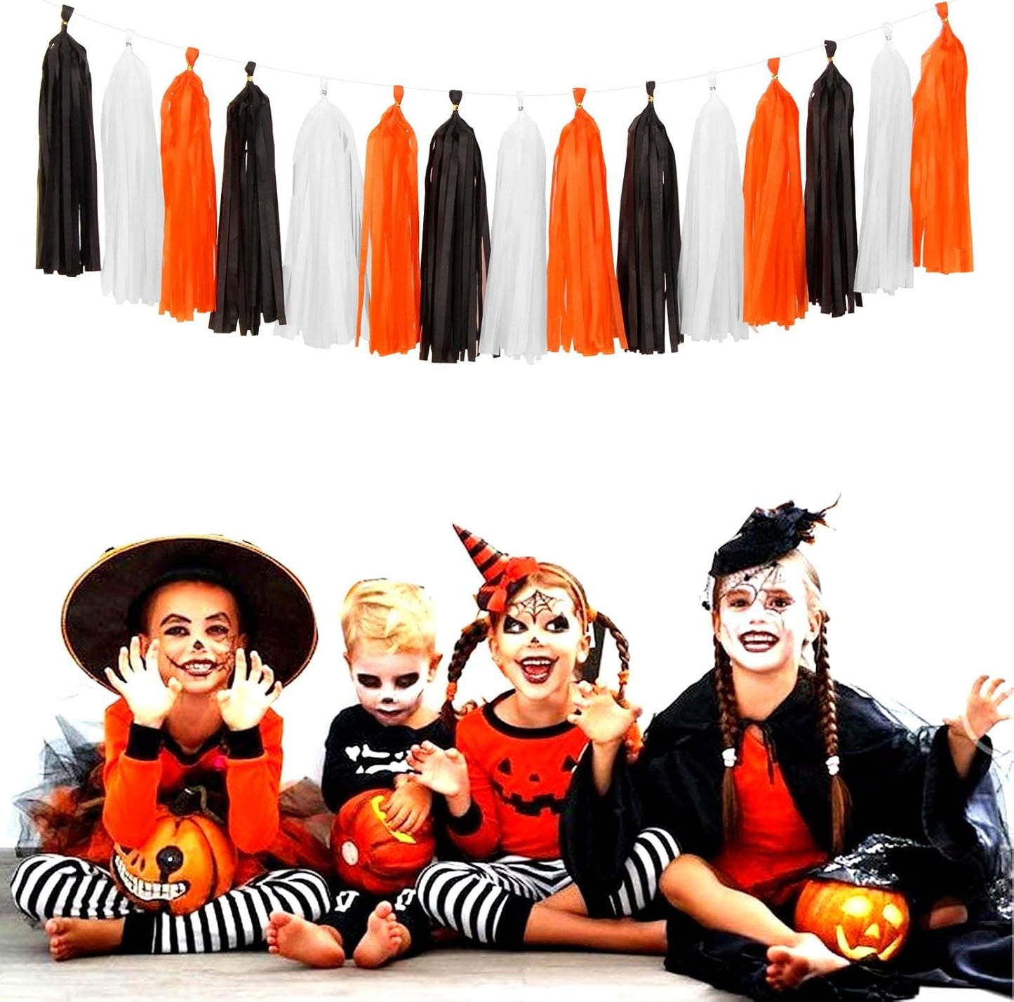 Black-White Orange Halloween Party-Decorations Tassel-Garland - 15pcs Graduation 2025 Supplies Tassels, Birthday Wedding Baby Bridal Shower Decor Panduola