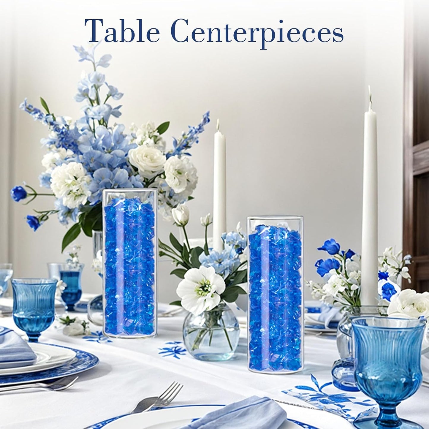 DomeStar Navy Blue Fake Ice Rocks, 150PCS Acrylic Gems Crystals Plastic Diamonds Centerpiece for Vase Fillers DIY Craft Wedding Party Table Scatter Aquarium Tank Cobalt Blue Decorations