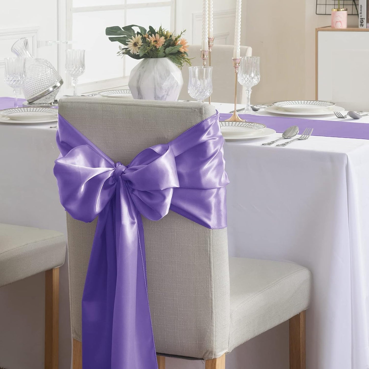 24Pack Table Runner 12 x 108 Inches Satin Silk Table Runner for Wedding, Birthday Party, Banquets, Graduations Decoration, fit Rectange and Round Table-Lavender
