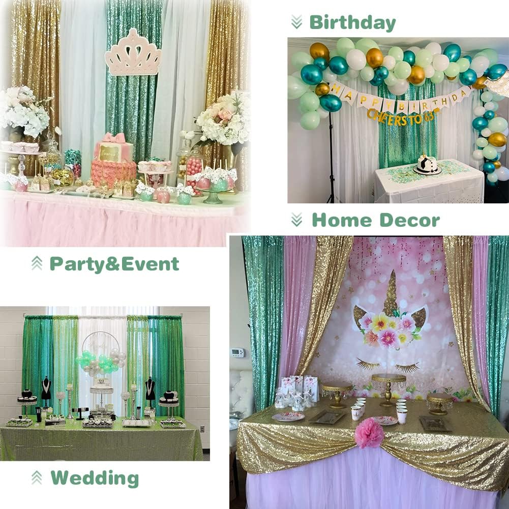 Eternal Beauty Mint Green Sequin Backdrop, 4x7 Ft Glitter Background Curtains for Shimmer Photography Party Wedding Birthday Back Drop Decor
