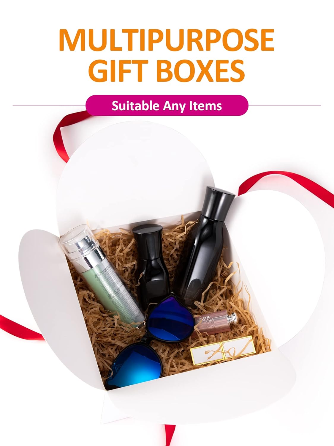 MESHA 8×8×4'' Gift Boxes with Ribbons,10PC White Gift Box with Lid, Thank you Box for Gifts,Candy Treat Boxes for Presents