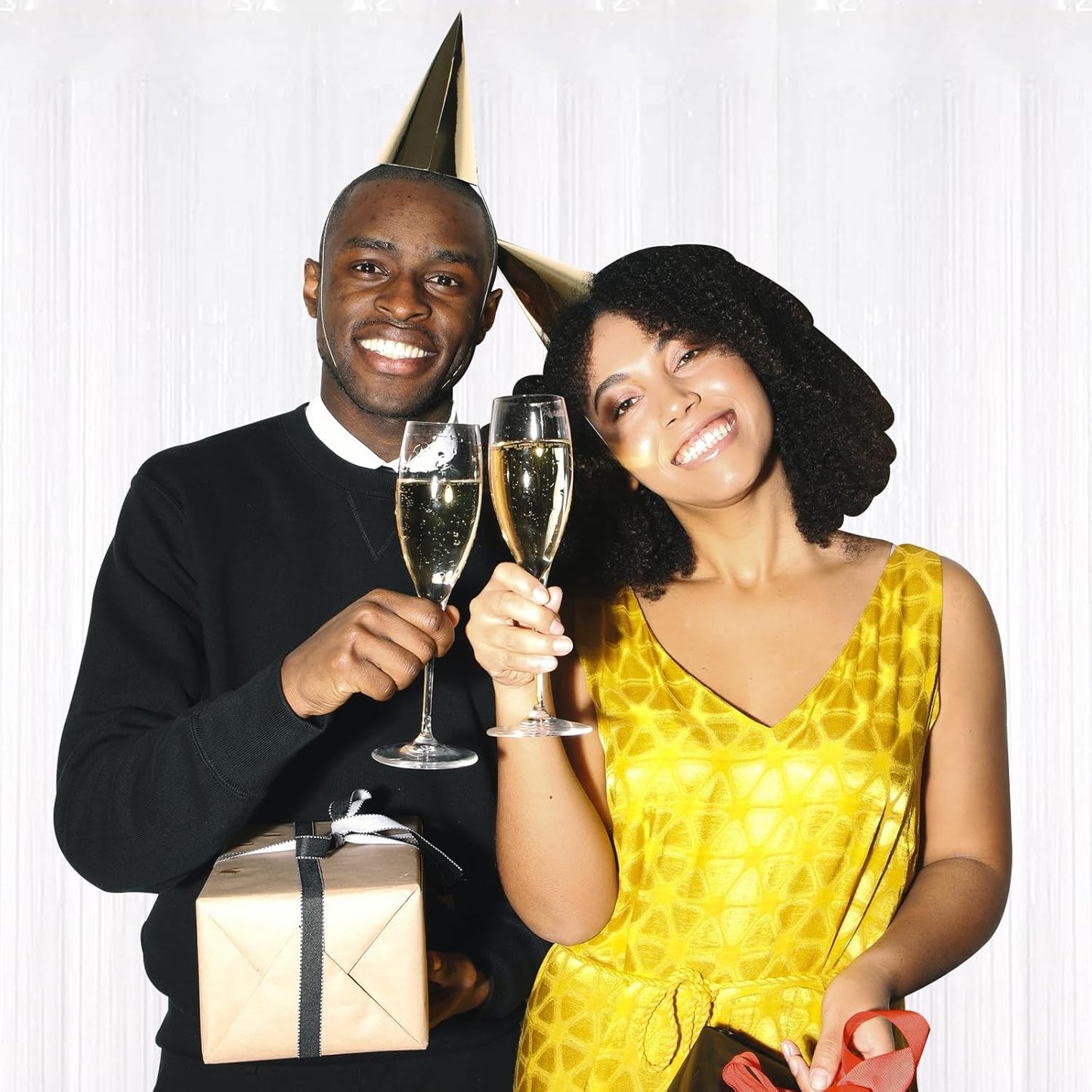 10 Pack White Backdrop Curtain 3.2ft x 8.2ft Metallic Tinsel Foil Fringe Curtains Photo Booth Background for Birthday Party Decoration Baby Shower Engagement Wedding Christmas Decoration (White)