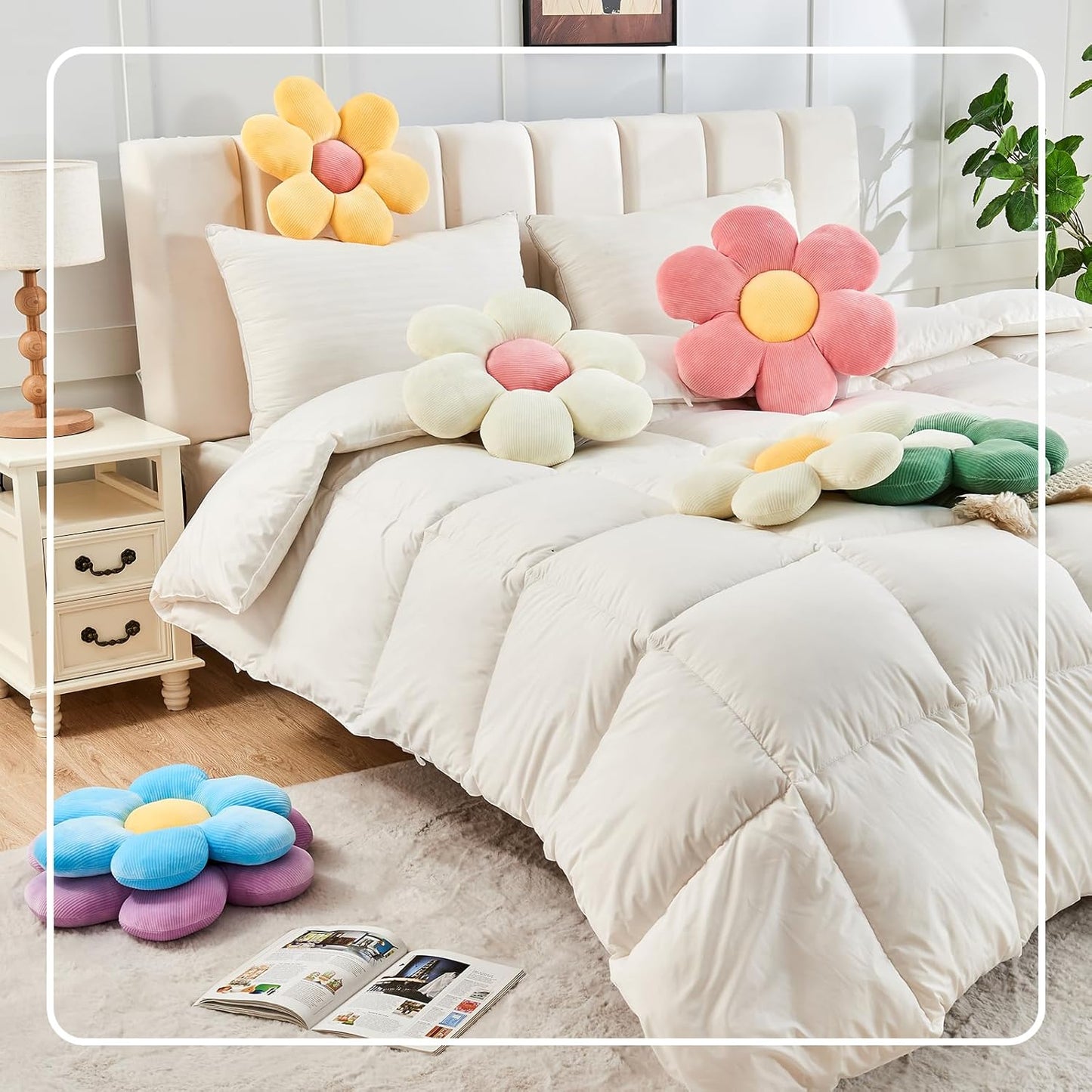 Pink Flower Pillow, 19.6" Cute Flower Shaped Floor Pillow, Aesthetic Floral Plush Daisy Decorative Throw Pillows for Bed Sofa Couch