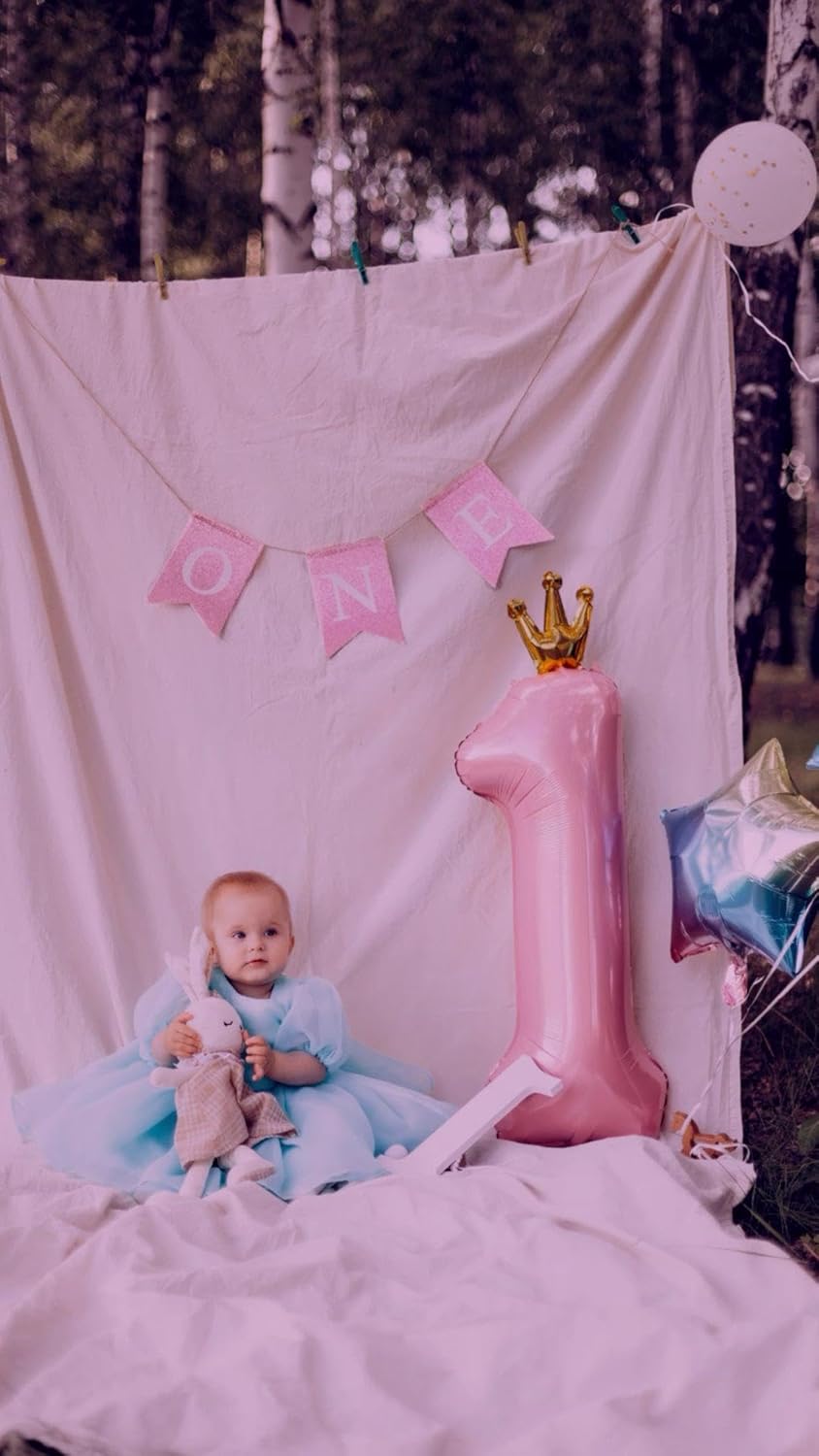 Pink Crown Number 1 Balloon 40 inch, Number 1 Birthday Balloons for Boy Girl, Pink Crown Foil One Balloon for 1st 10 11 12 16 18 Birthday Party, Anniversary Celebration Numbers Decorations
