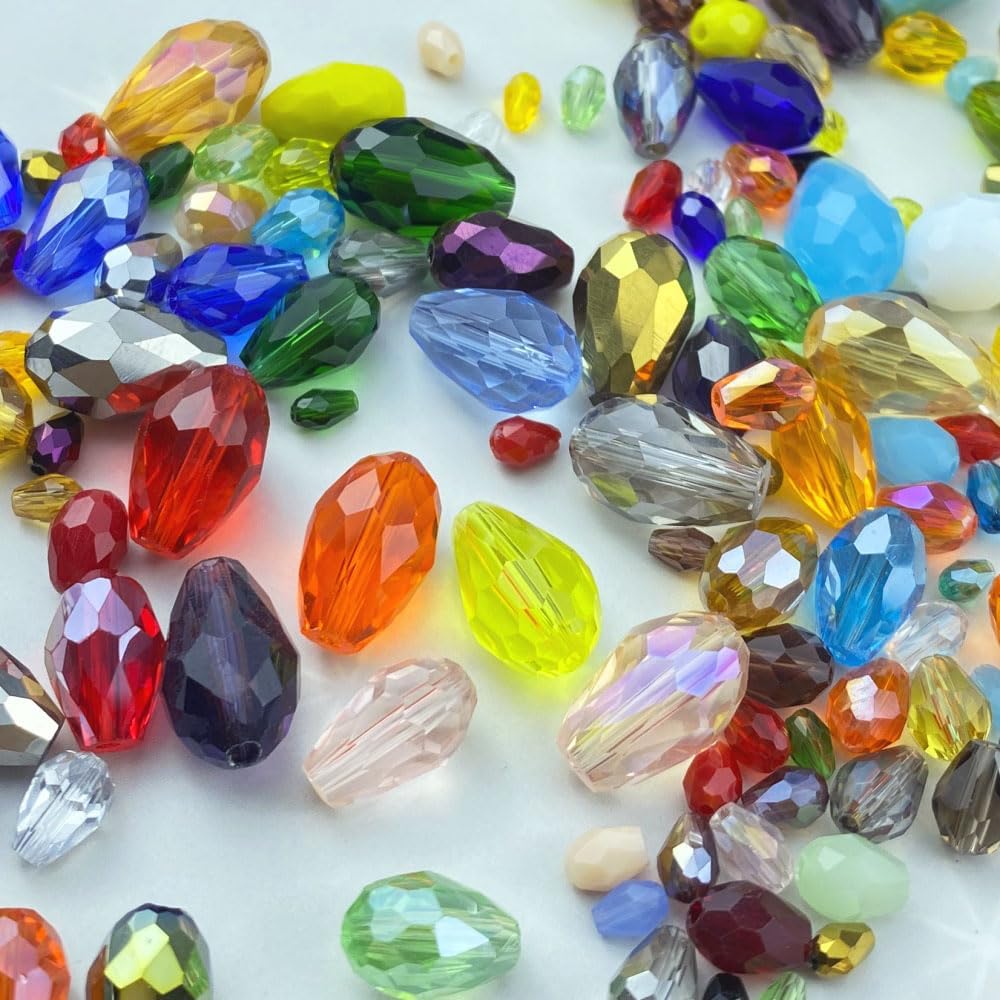 40pcs 10x15mm Teardrop Crystal Glass Beads Vertical Hole Faceted Loose Spacer Beads for DIY Craft Jewelry Making Necklace Bracelet Earring Wind Chimes(White Series)