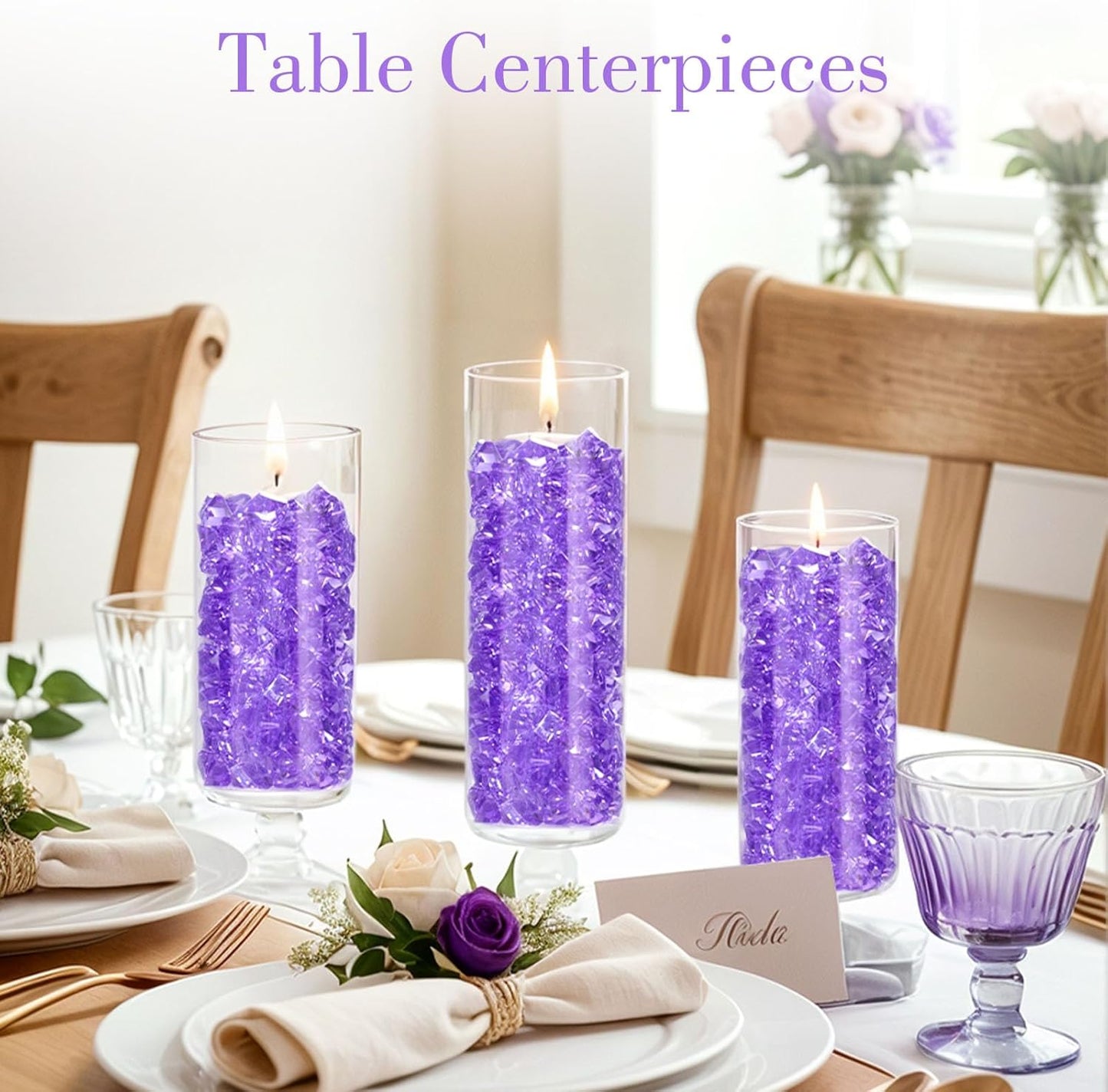 DomeStar Purple Fake Ice Rocks, 150PCS Acrylic Gems Crystals Plastic Diamonds Centerpiece for Vase Fillers Wedding Party Table Scatter