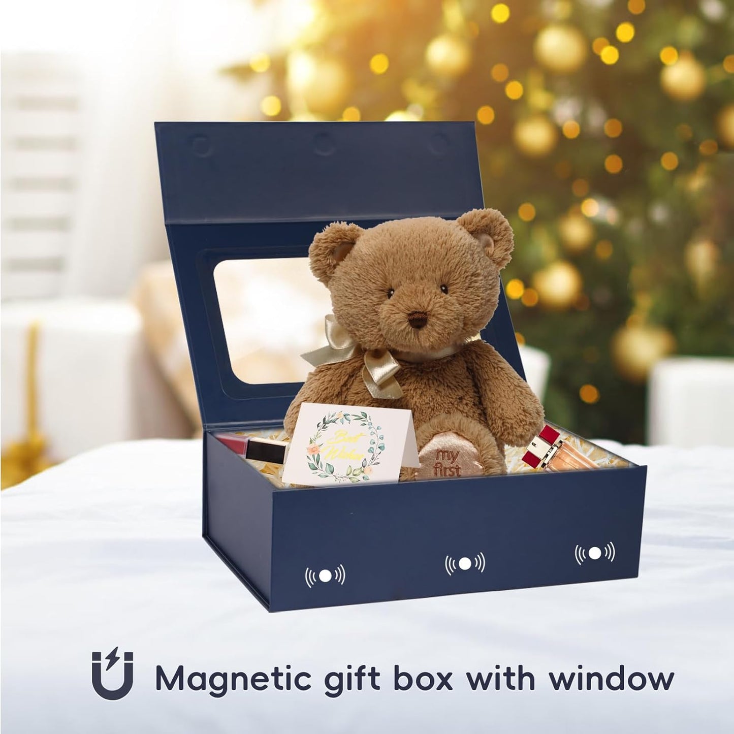 Blue Large Gift Boxes with Window, 13.5"x9"x4.3" Bridesmaid Boxe for Gift Giving,Birthday Gift Box with Magnetic,Closure Lid Gift Boxes for Presents,Cute Boxe,Luxury for Gift Packaging,Gift Box for Wrapping Gifts