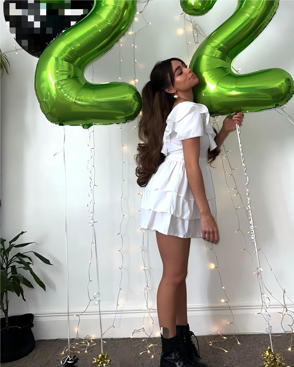 40 Inch Light Green Large Number 4 Birthday Balloon, Giant Number Four 14 24 34 40 44 Balloons, Light Green Foil Mylar Big Balloons for Anniversary Graduation Supplies Decorations