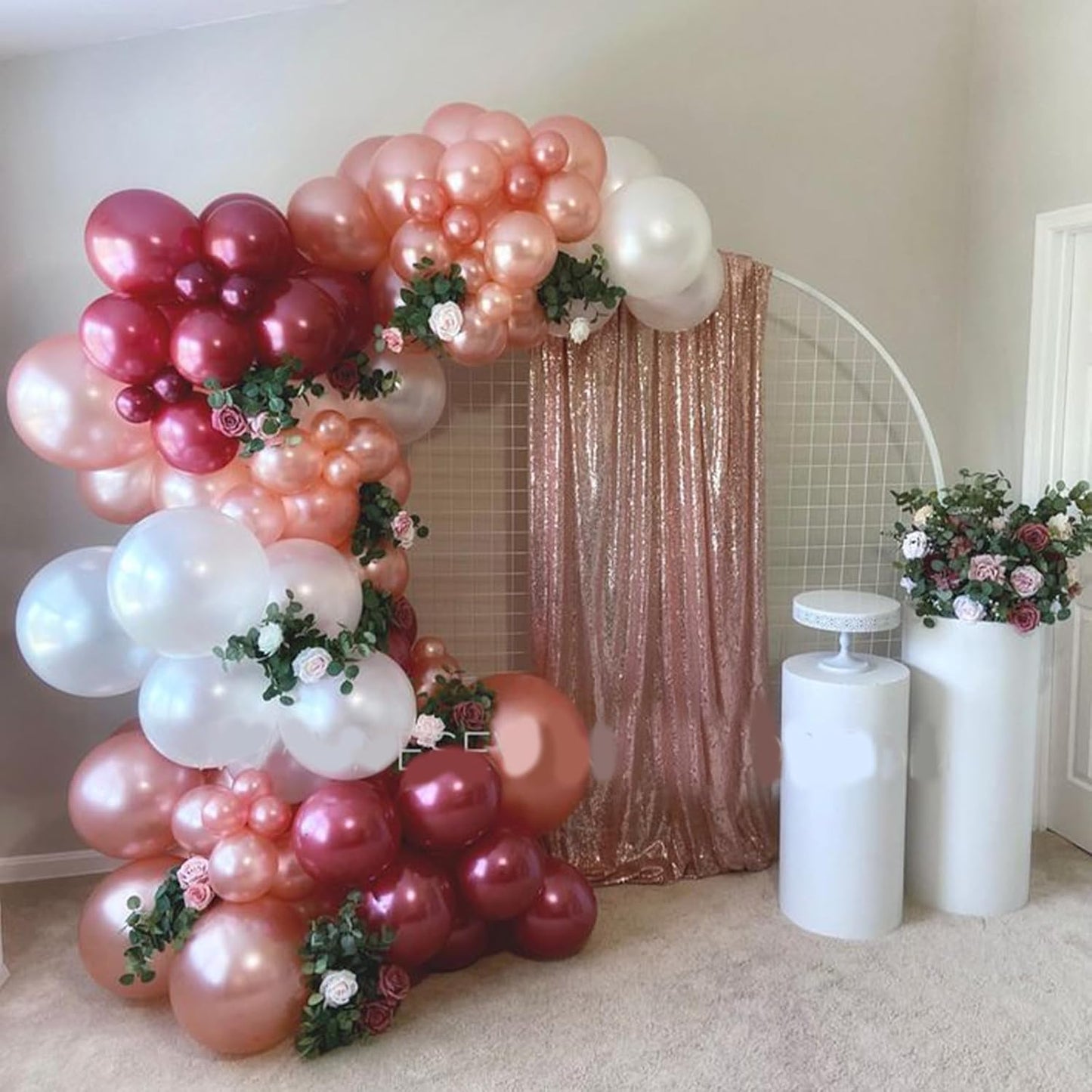 Burgundy Red and Pink Balloons, 60 Pack 12in Rose Gold Wine Red Light Pink White Latex Balloon Metallic Rosegold Confetti Helium Party Balloons for Women Girls Birthday Wedding Anniversary Decorations