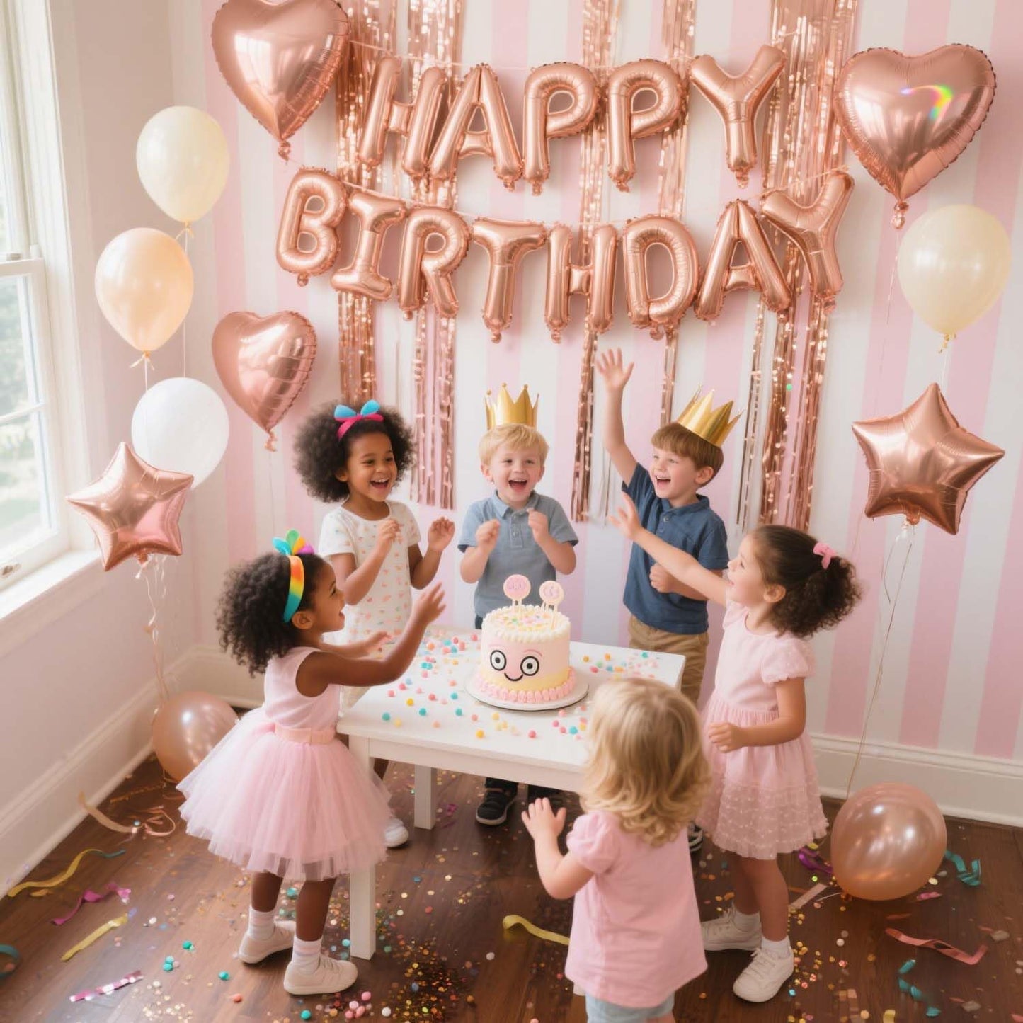 29 Pcs Rose Gold Birthday Party Decorations - Happy Birthday Balloons Banner, Heart & Star Foil Balloons, Confetti & Latex Balloons, Foil Fringe Curtains Party Supplies for Women, Girls