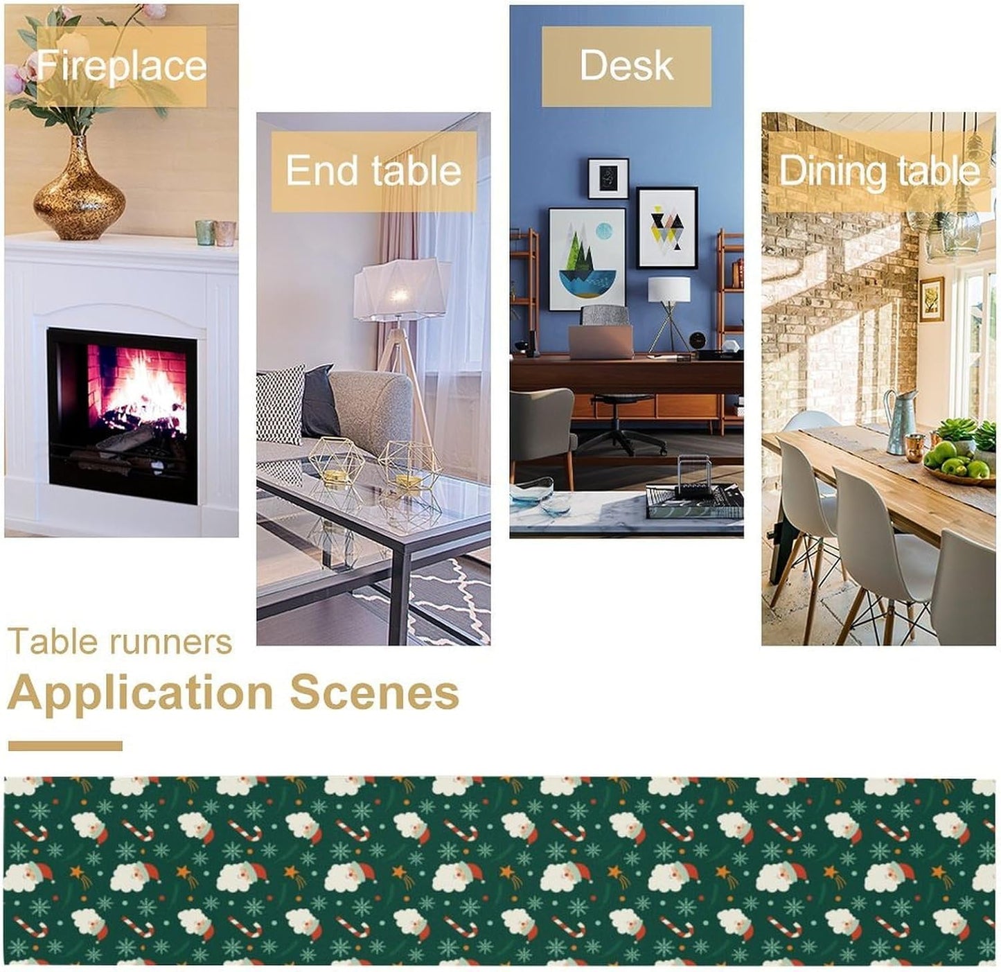 Christmas Table Runner,Seasonal Winter Xmas Holiday Green Table Cloth Kitchen Dining Table Decoration for Home Party Decor 13x90 Inch