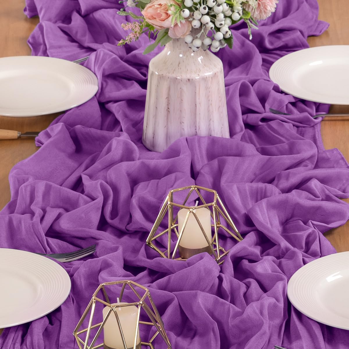 MLMW Fuschia Table Runner Cheesecloth Boho Cheese Cloths 160 inch Gauze Rustic Sheer Table Runner 13.3ft for Wedding Party Baby Bridal Shower Birthday