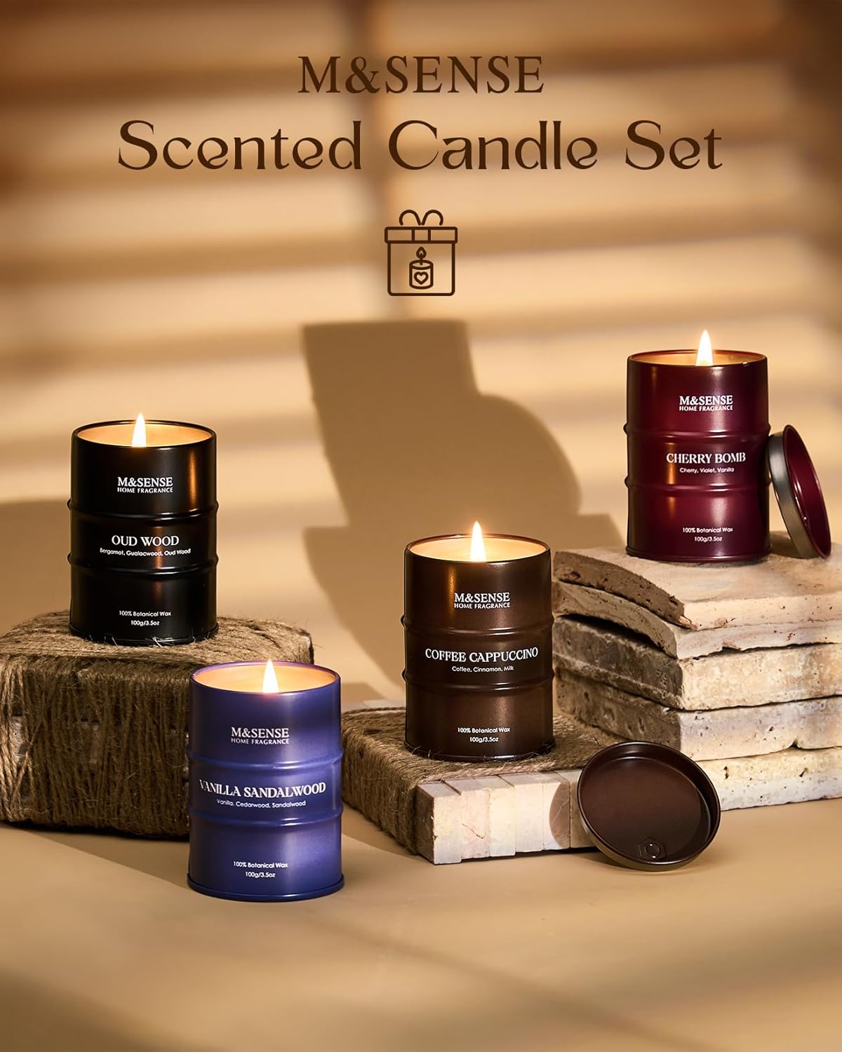 Fall Candles Set | Mini Scented Candles Gift Set | 4 Pack Candles for Home Scented Candle,Cherry Vanilla Oud Sandalwood Coffee Candle,Gift Set for Women and Men,Soy Wax 14 oz 86 Hour