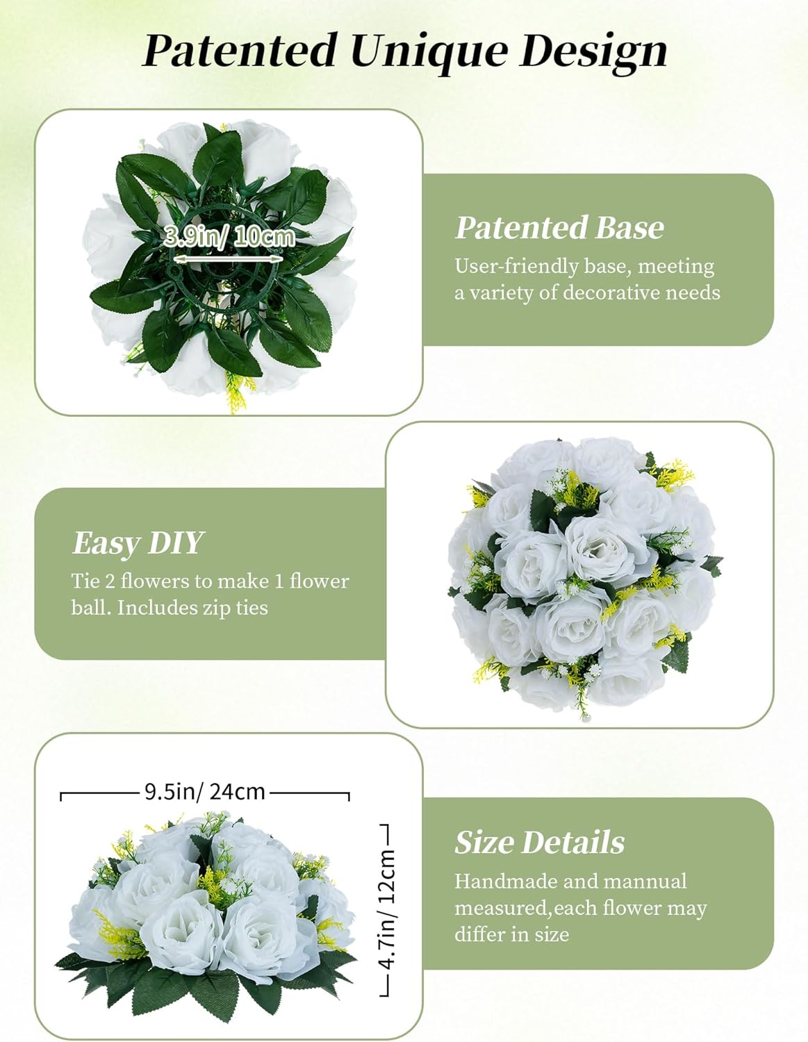 BLOSMON White Flowers for Wedding Centerpieces: 10 Pcs Artificial Roses Flower Balls for Table - Fake Silk Kissing Bouquet Floral Arrangement Center for Home Party Event Decor